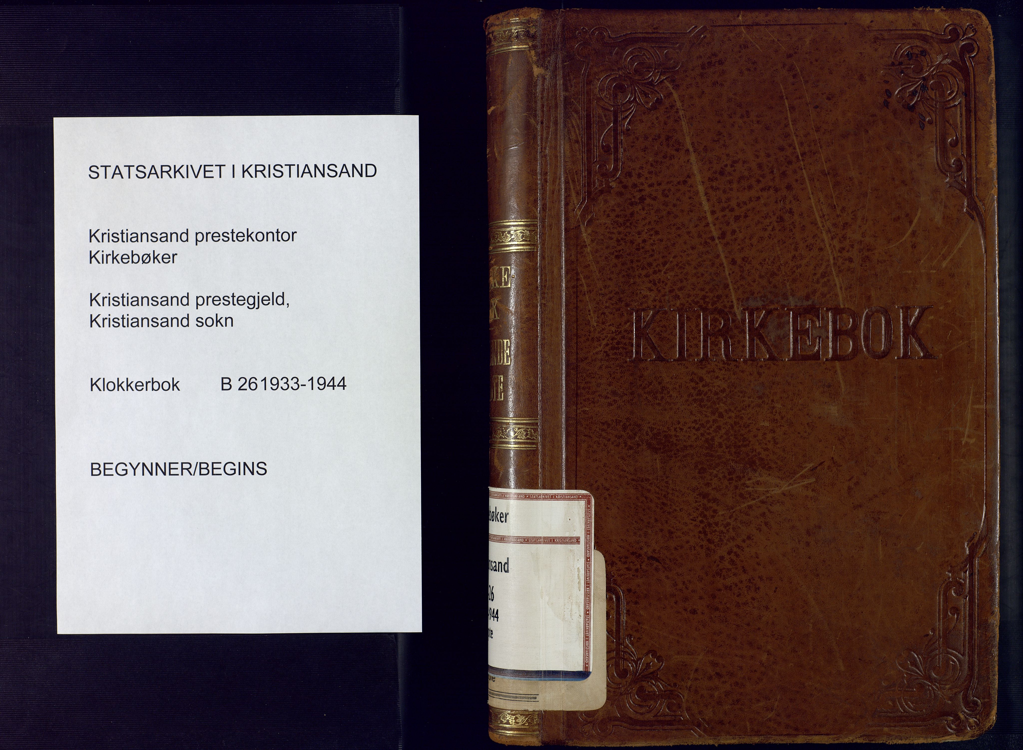 Kristiansand domprosti, SAK/1112-0006/F/Fb/L0026: Klokkerbok nr. B 26, 1933-1944