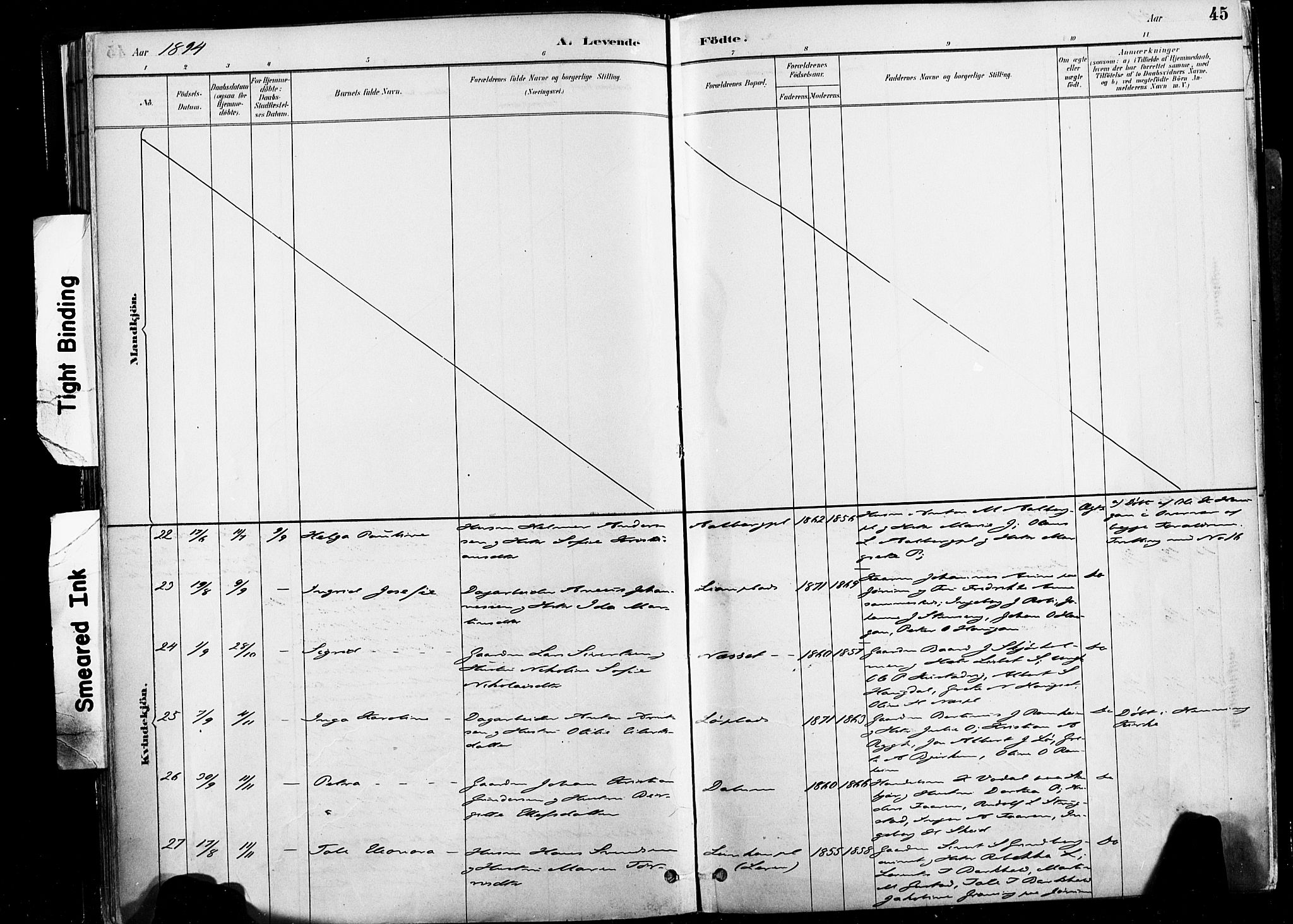 Ministerialprotokoller, klokkerbøker og fødselsregistre - Nord-Trøndelag, SAT/A-1458/735/L0351: Ministerialbok nr. 735A10, 1884-1908, s. 45