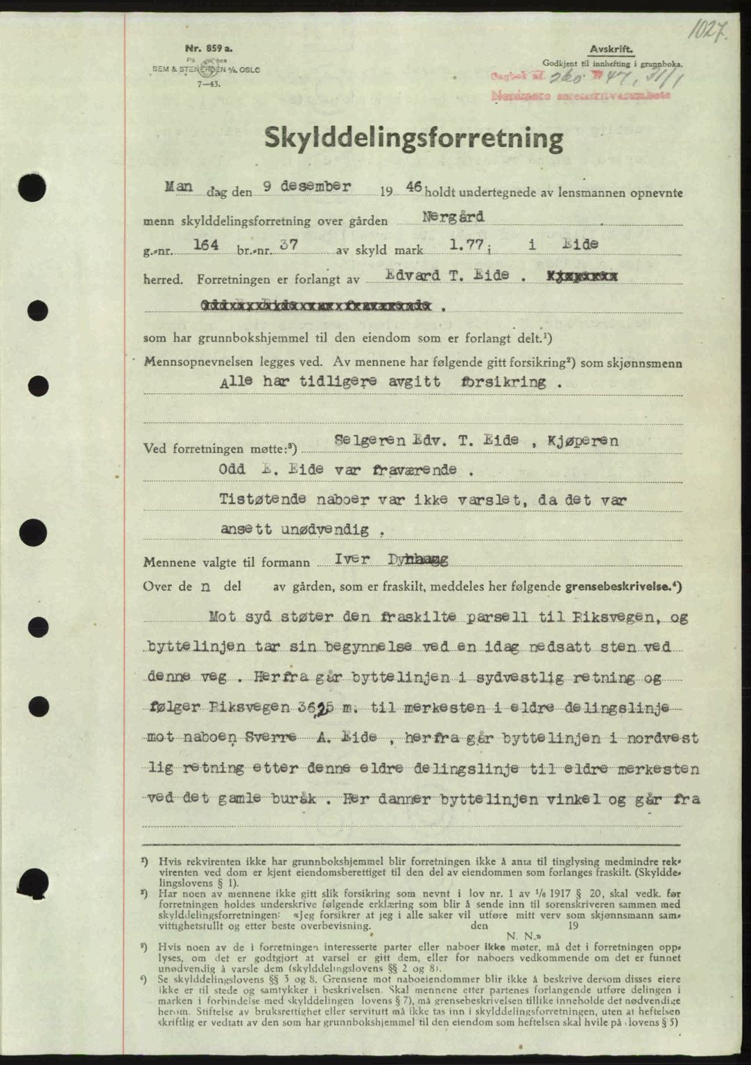 Nordmøre sorenskriveri, SAT/A-4132/1/2/2Ca: Pantebok nr. A103, 1946-1947, Dagboknr: 260/1947