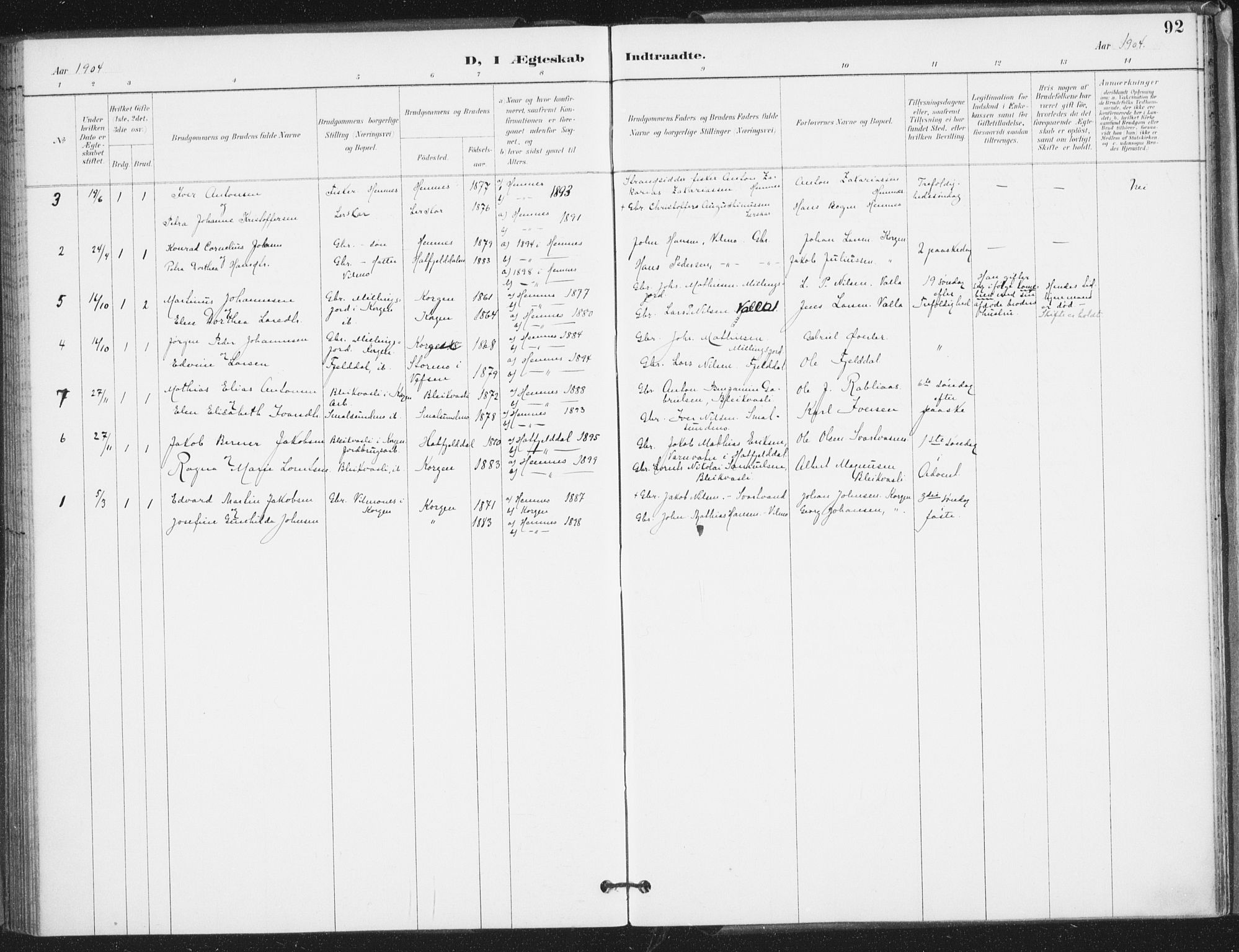 Ministerialprotokoller, klokkerbøker og fødselsregistre - Nordland, SAT/A-1459/826/L0380: Ministerialbok nr. 826A03, 1891-1911, s. 92