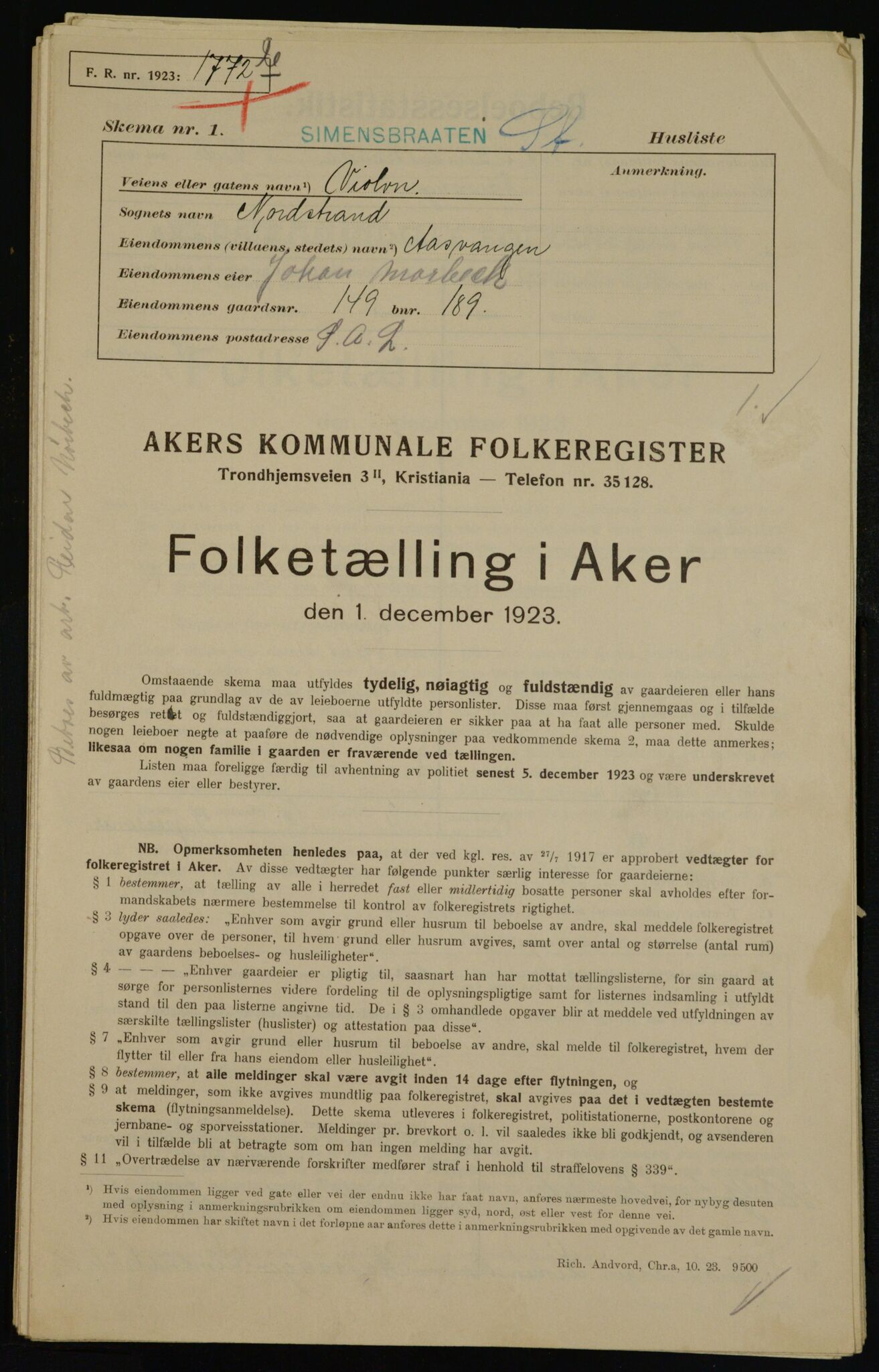 , Kommunal folketelling 1.12.1923 for Aker, 1923, s. 46744