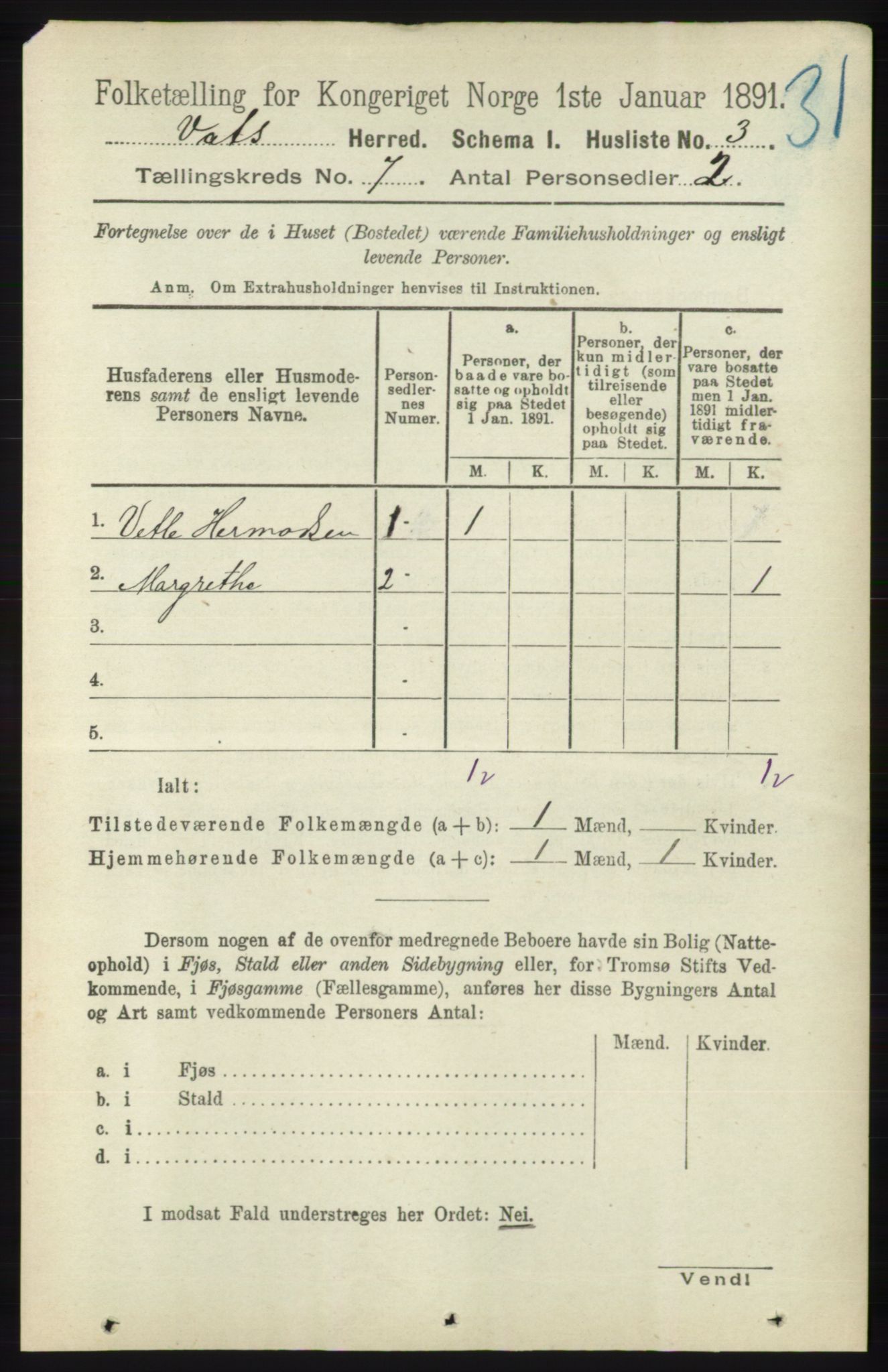 RA, Folketelling 1891 for 1155 Vats herred, 1891, s. 1062