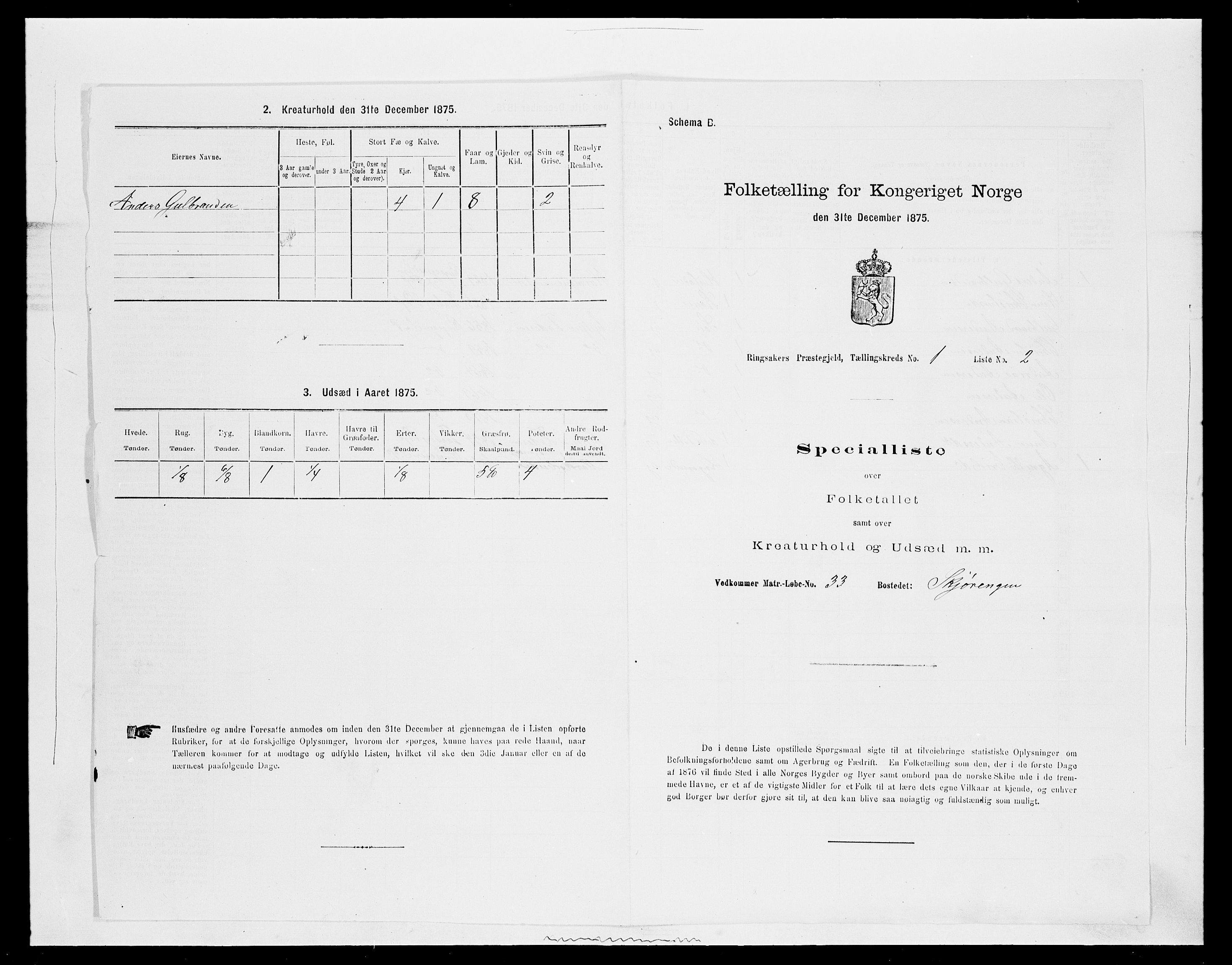 SAH, Folketelling 1875 for 0412P Ringsaker prestegjeld, 1875, s. 227