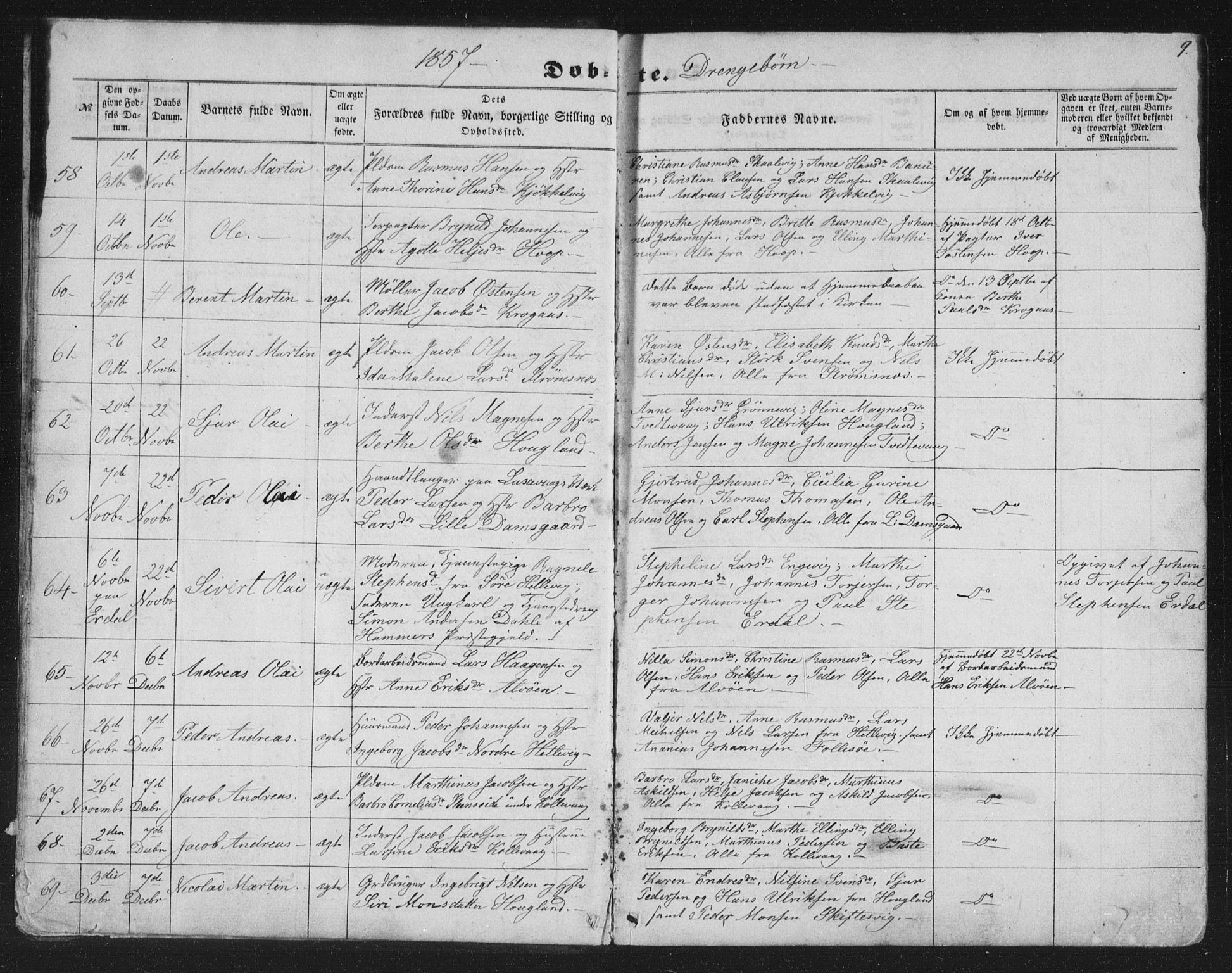 Askøy Sokneprestembete, AV/SAB-A-74101/H/Ha/Hab/Haba/L0005: Klokkerbok nr. A 5, 1857-1871, s. 9
