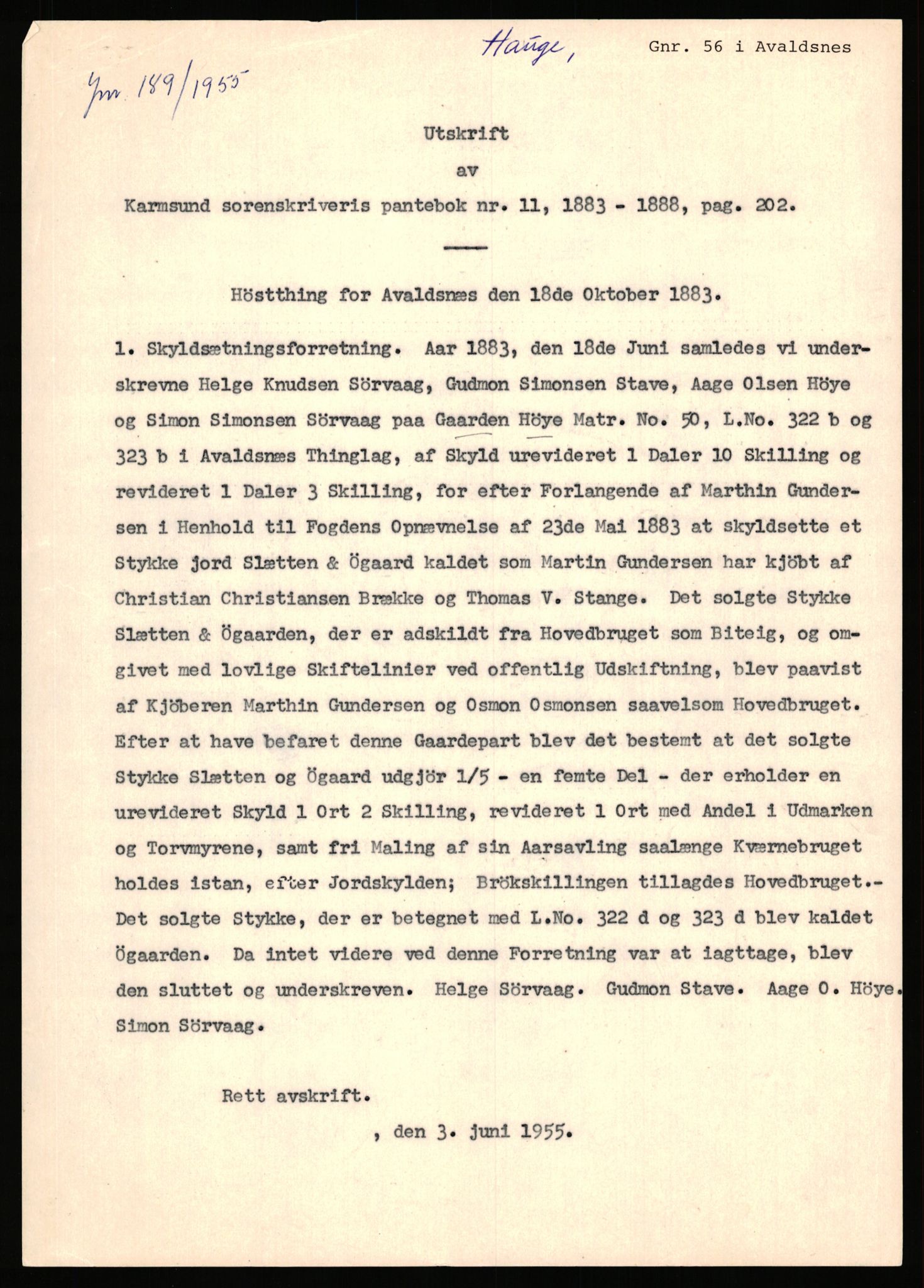 Statsarkivet i Stavanger, AV/SAST-A-101971/03/Y/Yj/L0031: Avskrifter sortert etter gårdsnavn: Harveland - Hauge nedre, 1750-1930, s. 247