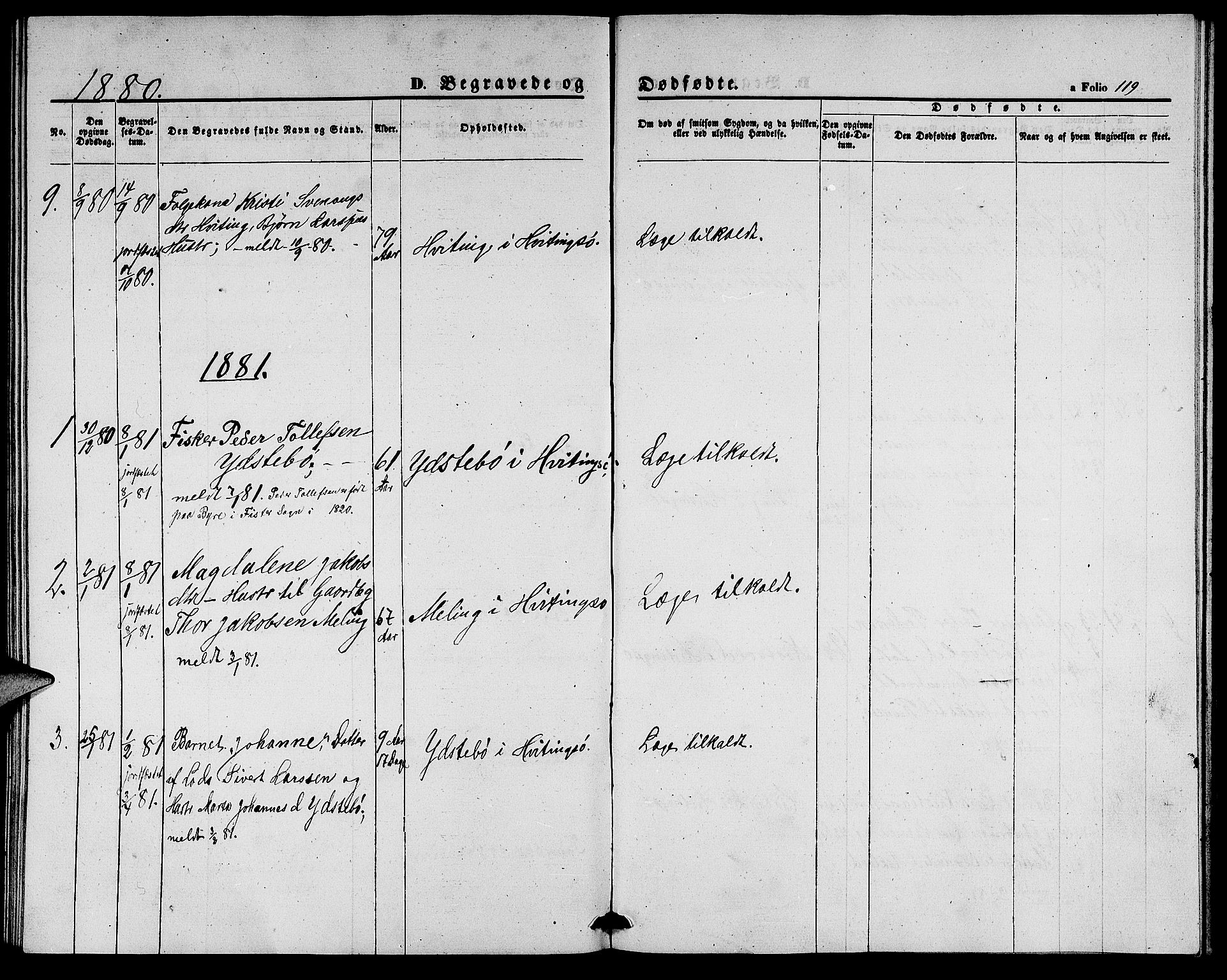 Rennesøy sokneprestkontor, AV/SAST-A -101827/H/Ha/Hab/L0003: Klokkerbok nr. B 3, 1855-1888, s. 119