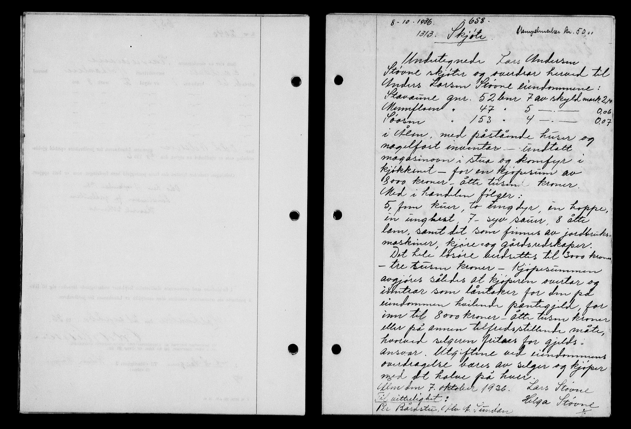 Gauldal sorenskriveri, SAT/A-0014/1/2/2C/L0046: Pantebok nr. 49-50, 1936-1937, Dagboknr: 1313/1936