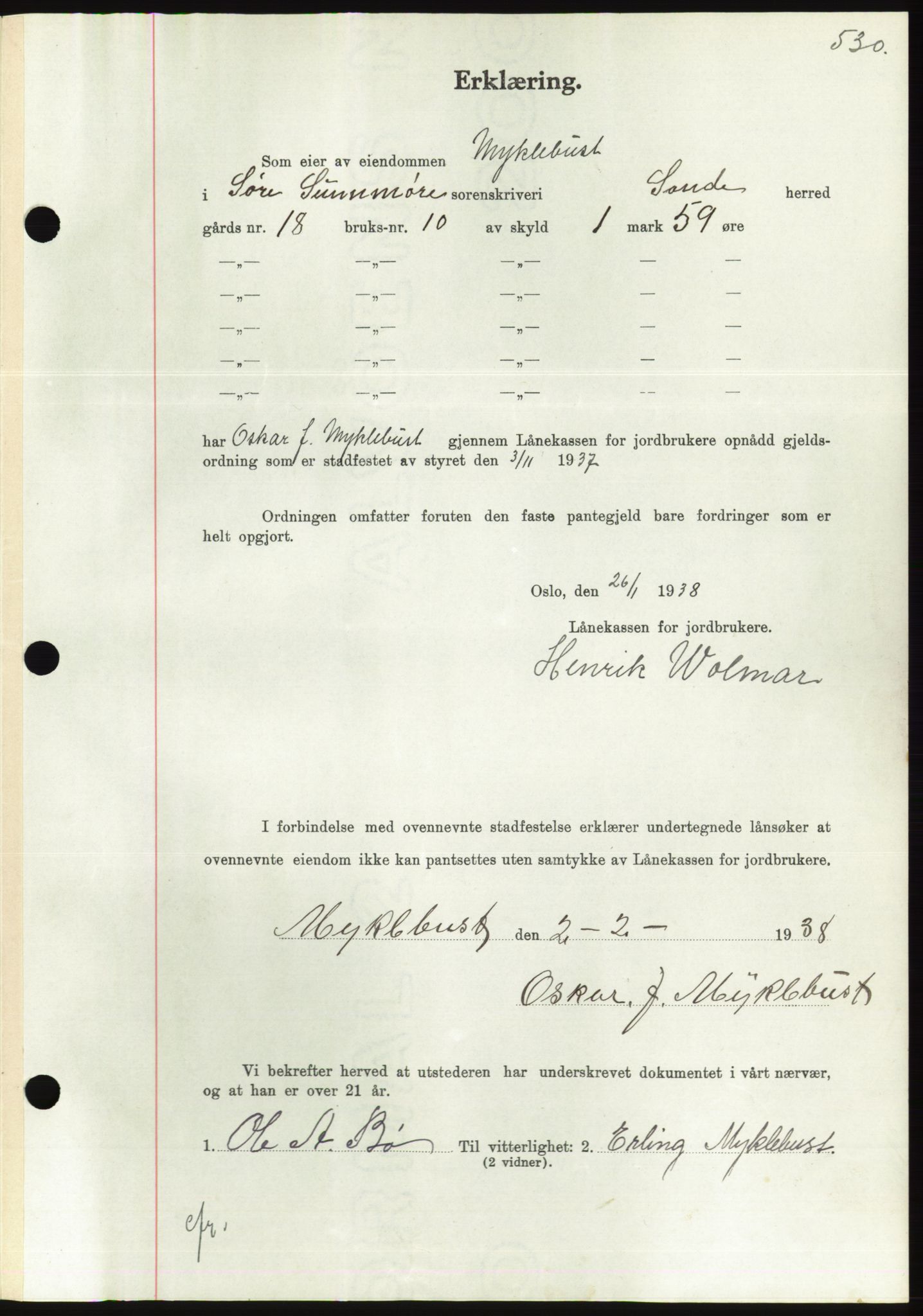 Søre Sunnmøre sorenskriveri, AV/SAT-A-4122/1/2/2C/L0064: Pantebok nr. 58, 1937-1938, Dagboknr: 159/1938