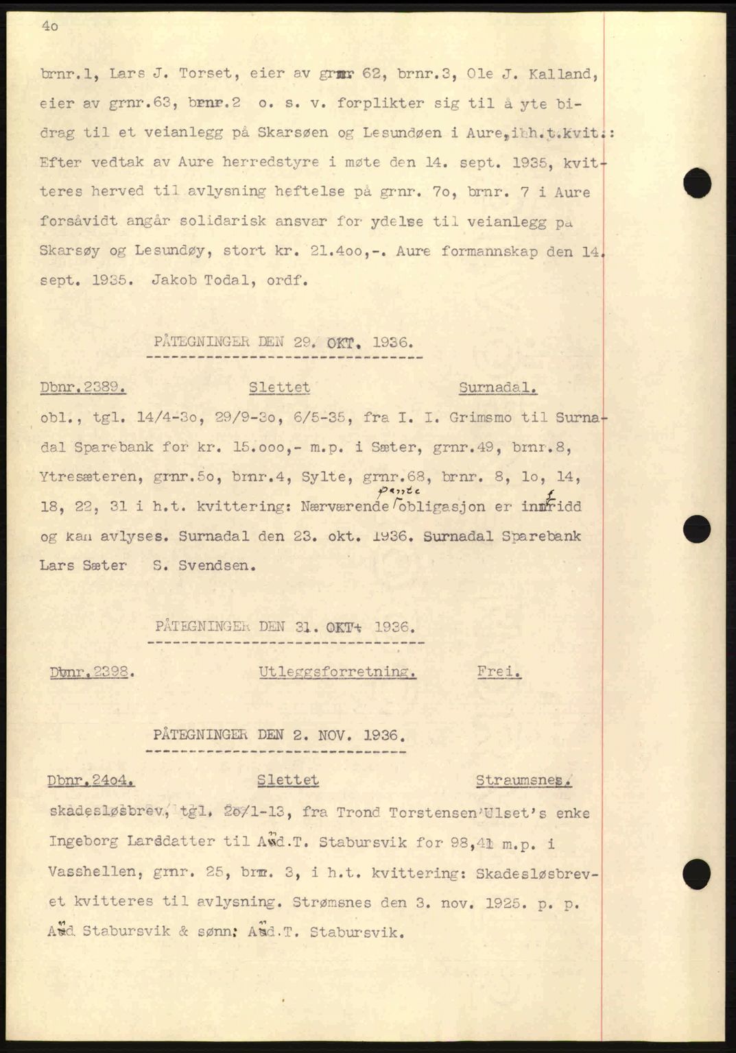 Nordmøre sorenskriveri, SAT/A-4132/1/2/2Ca: Pantebok nr. C80, 1936-1939, Dagboknr: 2389/1936