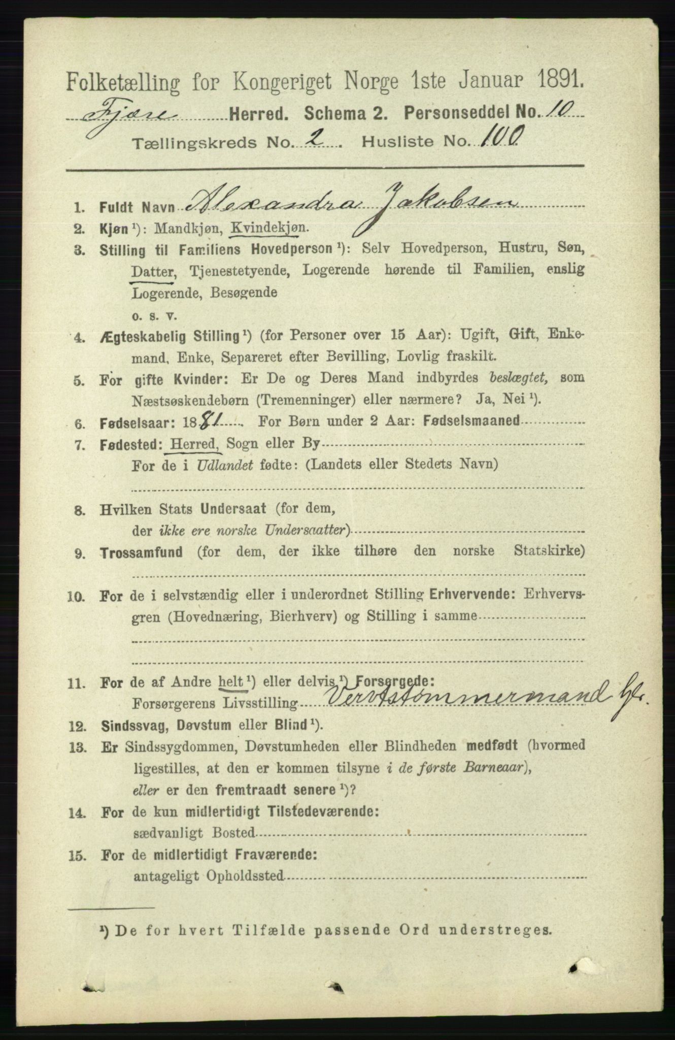RA, Folketelling 1891 for 0923 Fjære herred, 1891, s. 1306