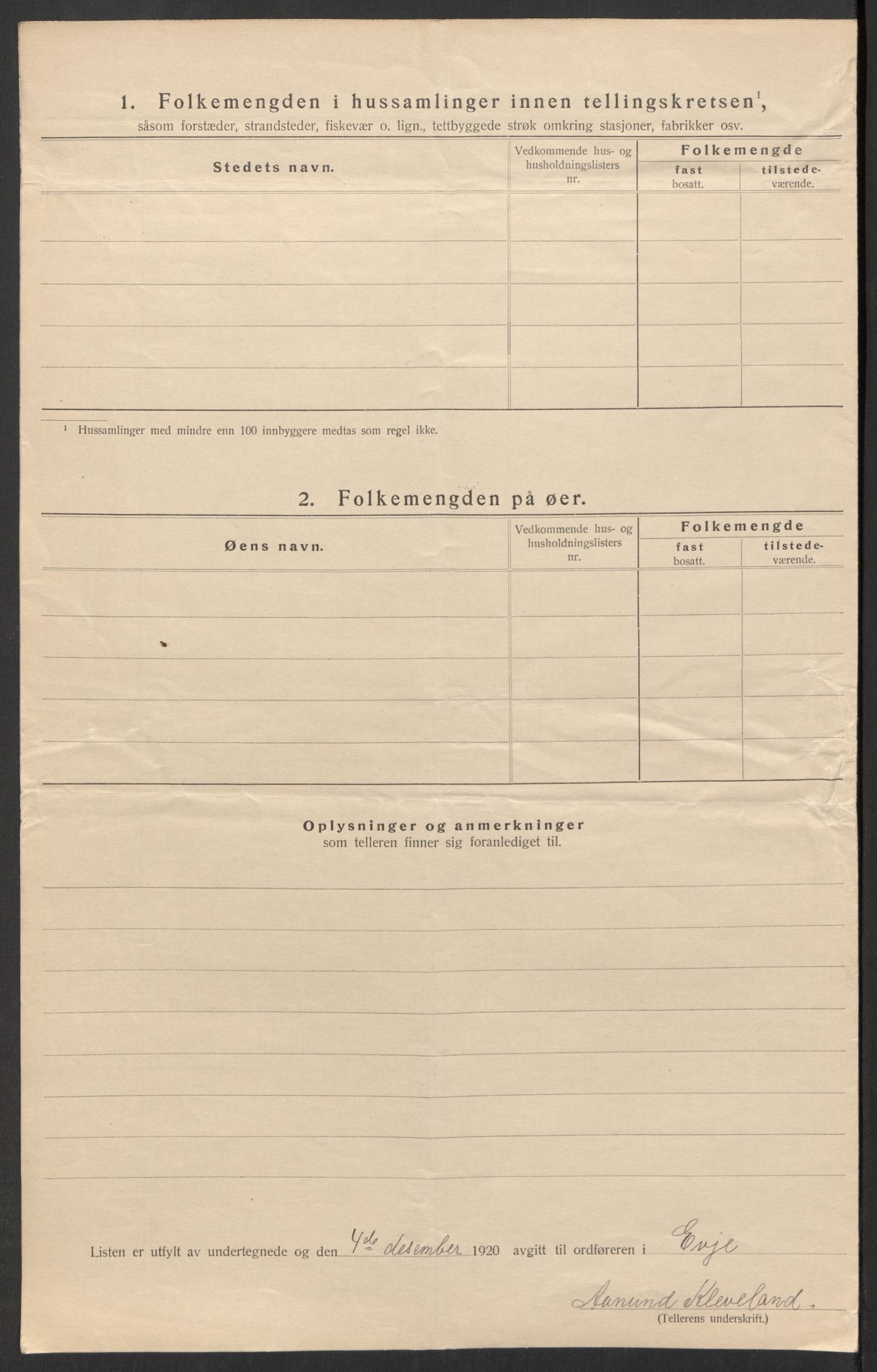 SAK, Folketelling 1920 for 0937 Evje herred, 1920, s. 22