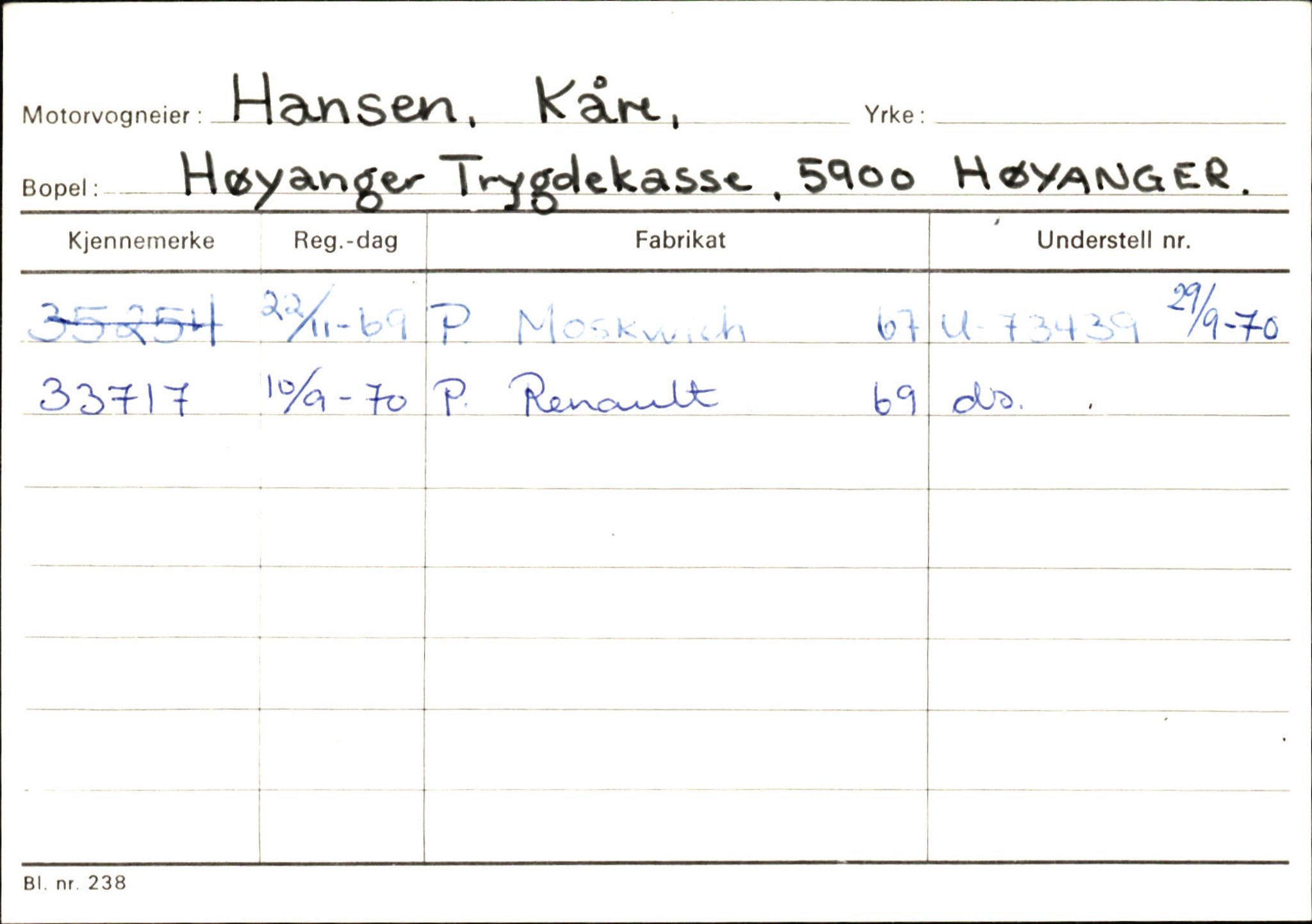 Statens vegvesen, Sogn og Fjordane vegkontor, SAB/A-5301/4/F/L0130: Eigarregister Eid T-Å. Høyanger A-O, 1945-1975, s. 1248