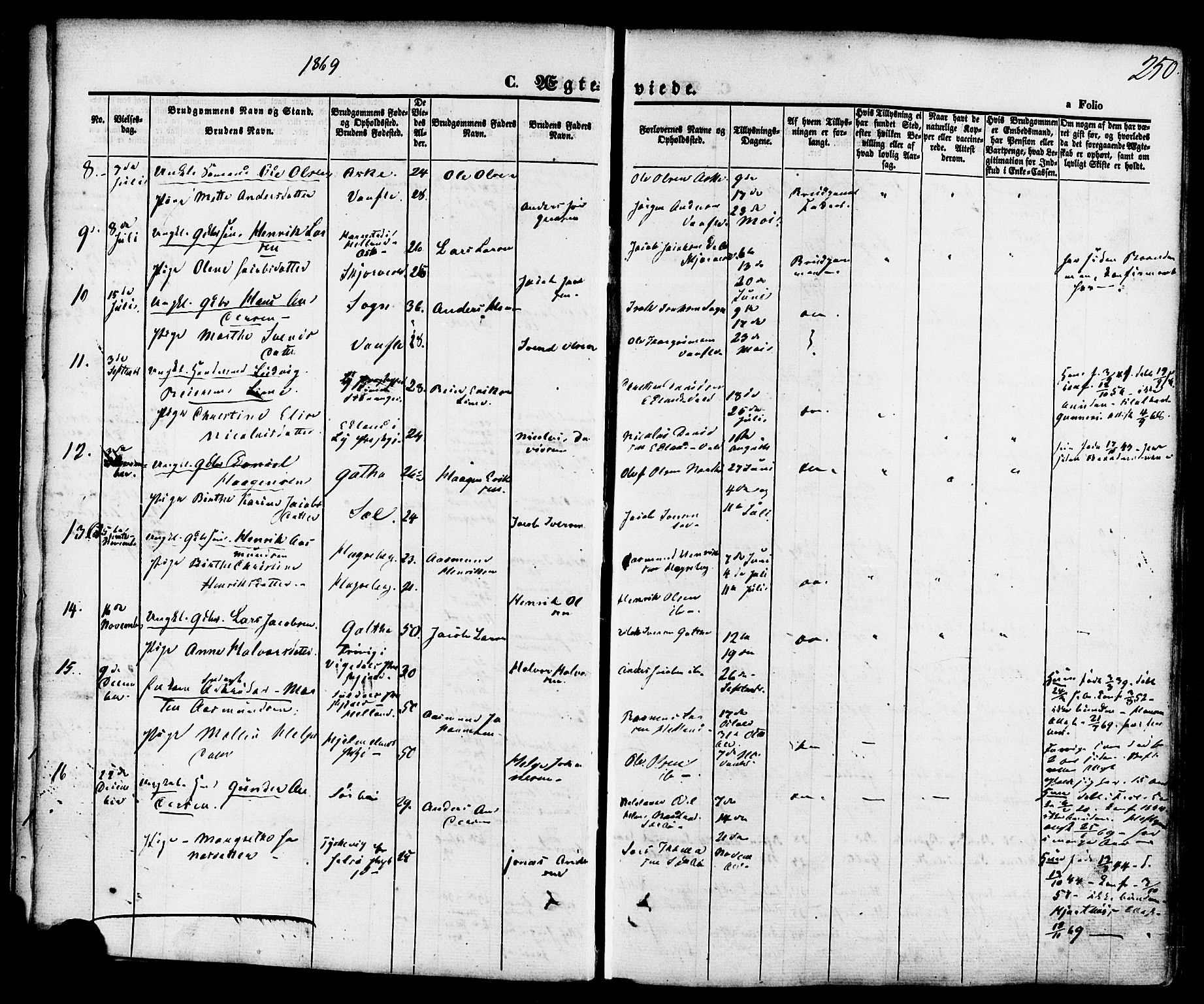 Rennesøy sokneprestkontor, SAST/A -101827/H/Ha/Haa/L0006: Ministerialbok nr. A 6, 1860-1878, s. 250