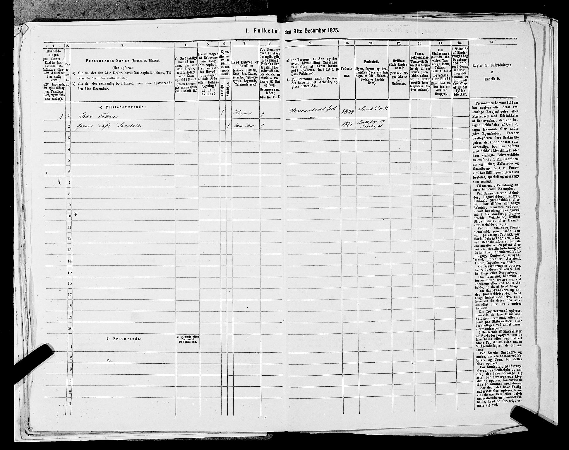 SAST, Folketelling 1875 for 1112P Lund prestegjeld, 1875, s. 441