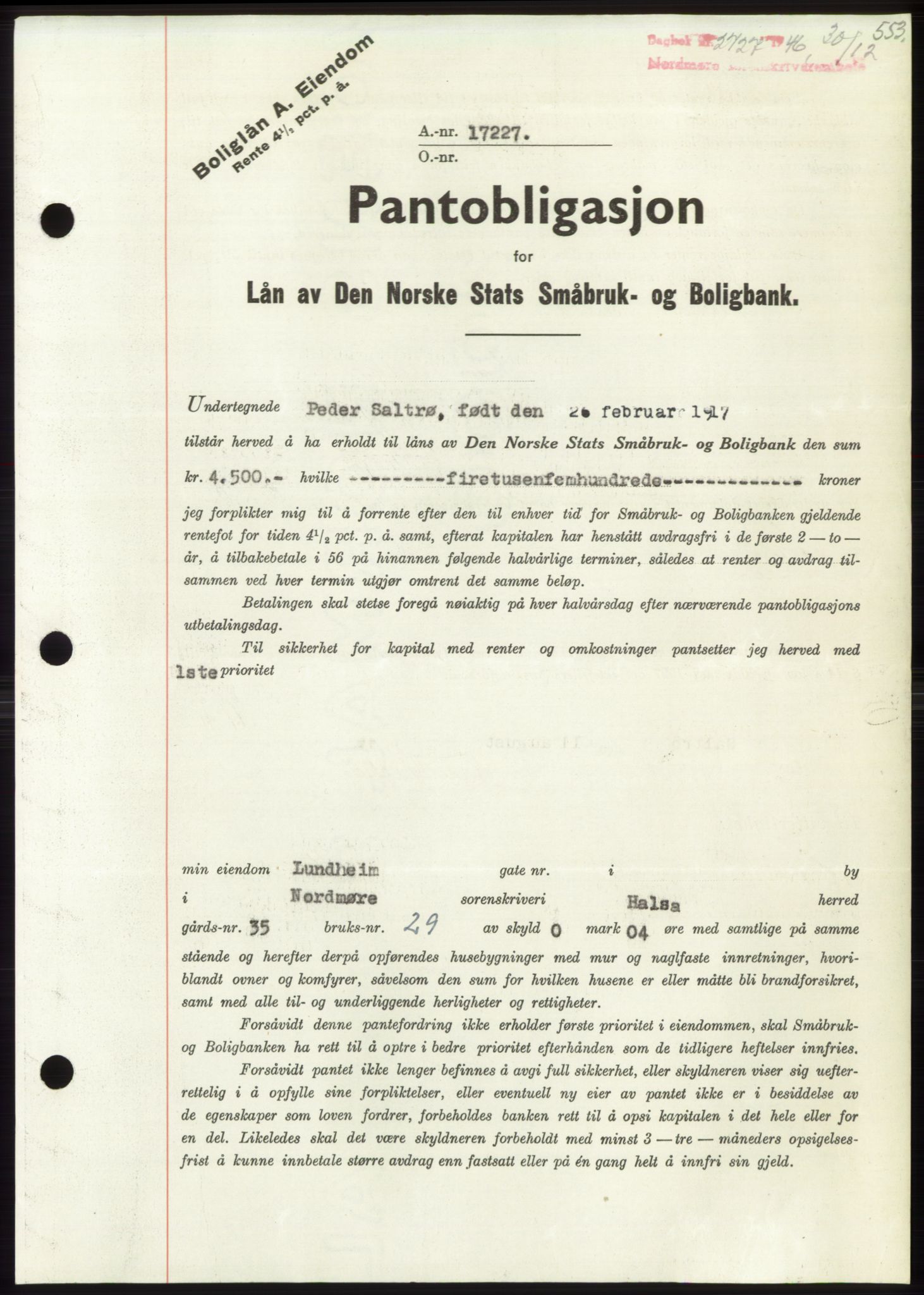 Nordmøre sorenskriveri, SAT/A-4132/1/2/2Ca: Pantebok nr. B95, 1946-1947, Dagboknr: 2727/1946