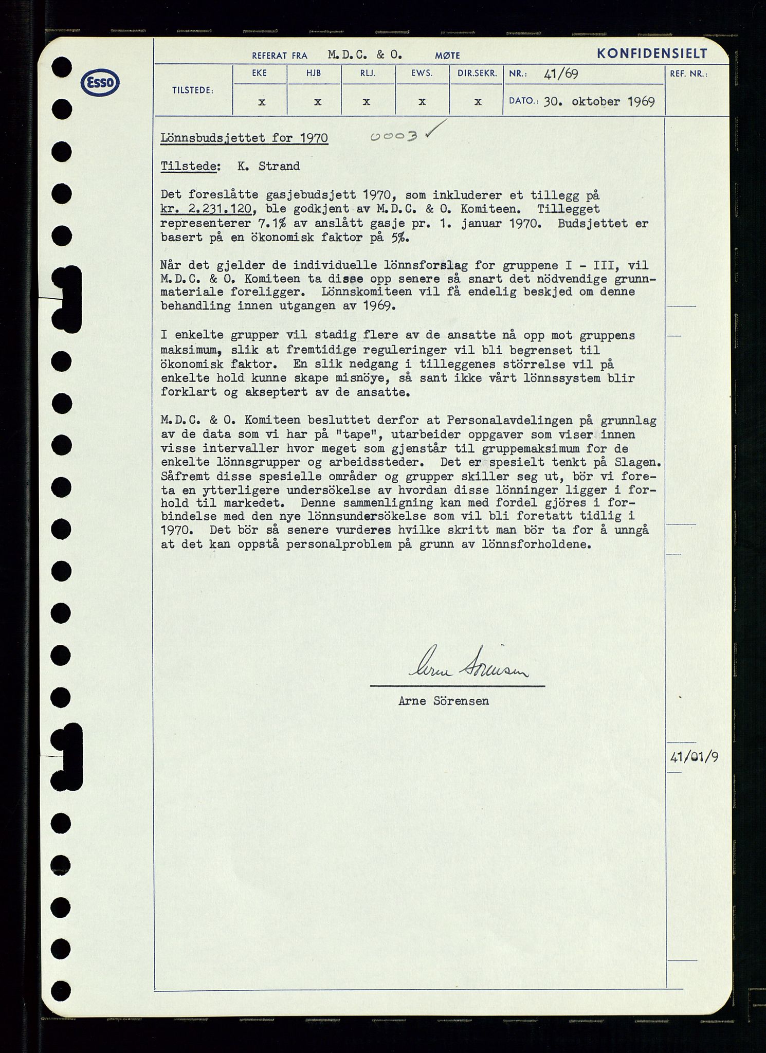 Pa 0982 - Esso Norge A/S, SAST/A-100448/A/Aa/L0003/0001: Den administrerende direksjon Board minutes (styrereferater) og Bedriftforsamlingsprotokoll / Den administrerende direksjon Board minutes (styrereferater), 1969, s. 189