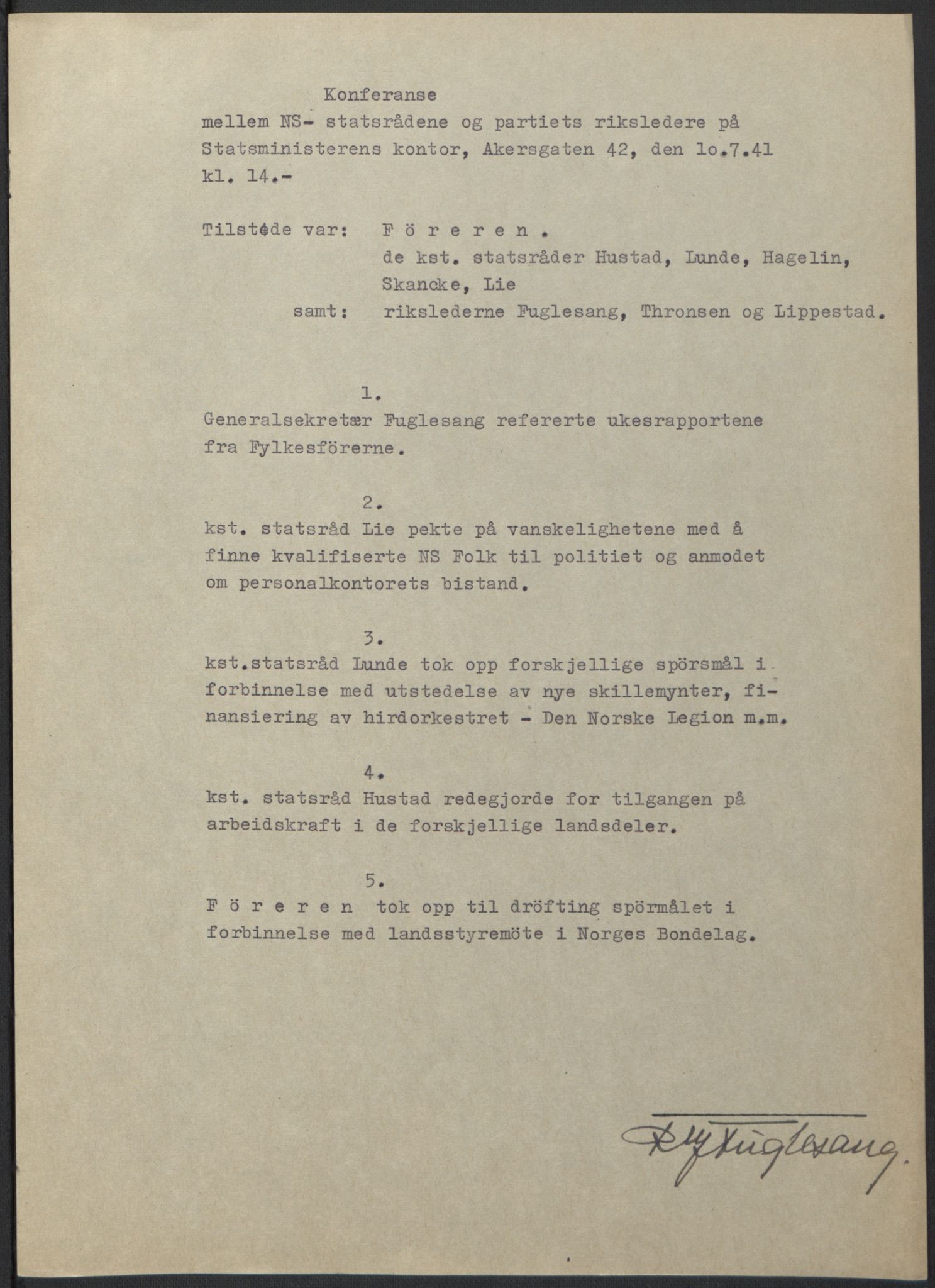 NS-administrasjonen 1940-1945 (Statsrådsekretariatet, de kommisariske statsråder mm), RA/S-4279/D/Db/L0074: De kommisariske statsråder, 1940-1942