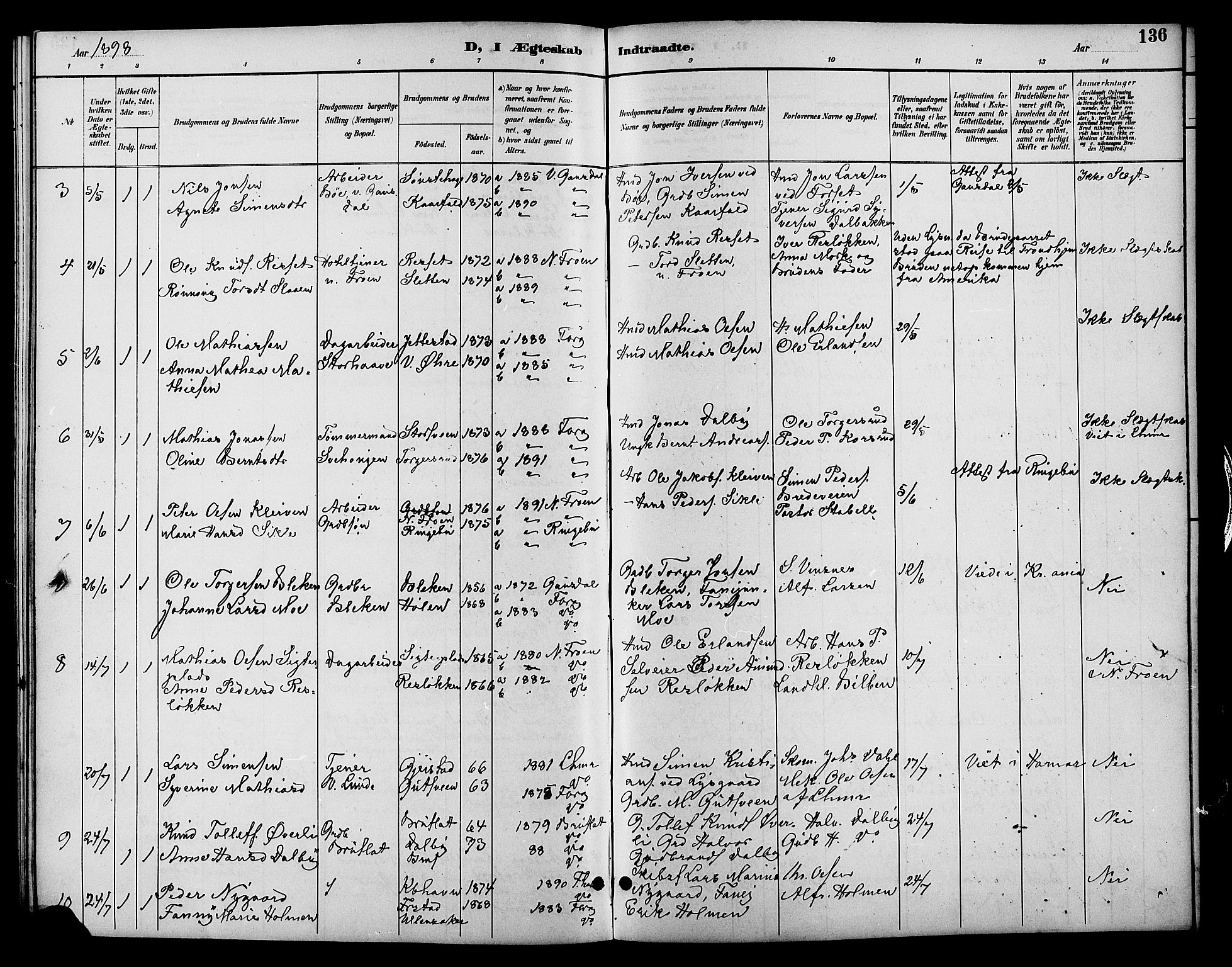 Fåberg prestekontor, AV/SAH-PREST-086/H/Ha/Hab/L0010: Klokkerbok nr. 10, 1892-1900, s. 136