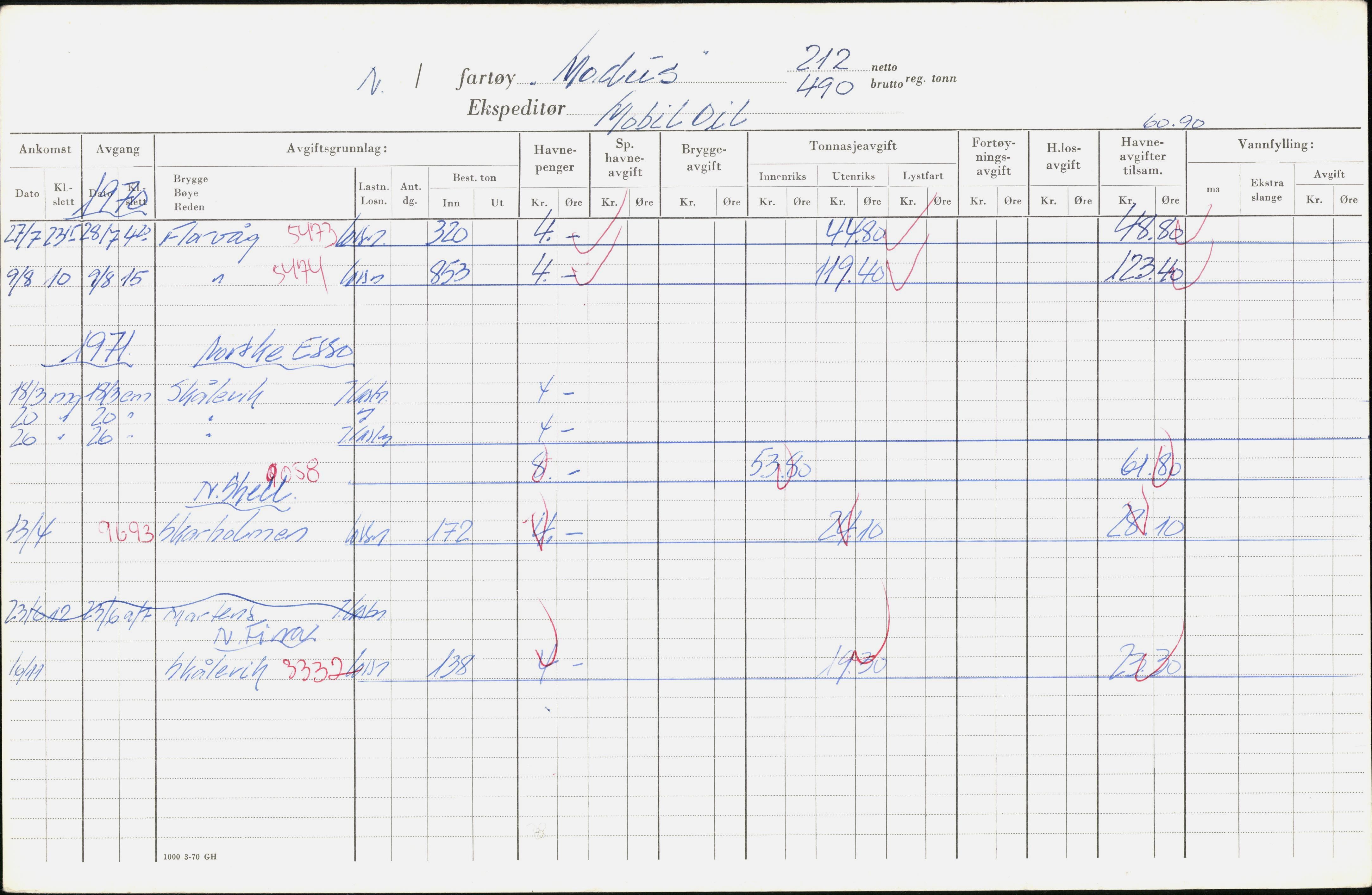 Bergen kommune. Havnekontor/havnefogd, BBA/A-0742/H/Ha/Hac/L0038: Skipsregister Modus-Nautik, 1941-1975