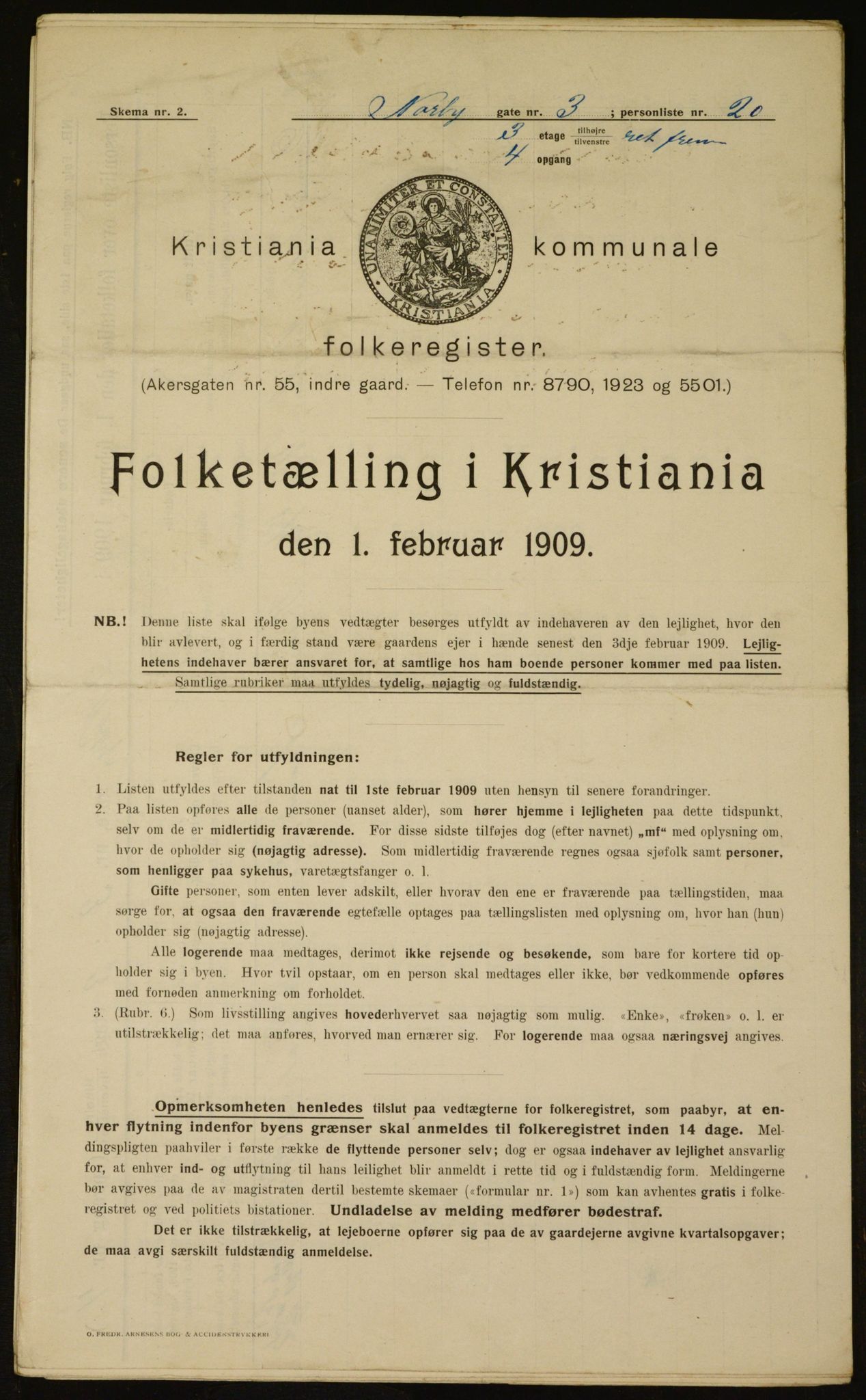 OBA, Kommunal folketelling 1.2.1909 for Kristiania kjøpstad, 1909, s. 64662