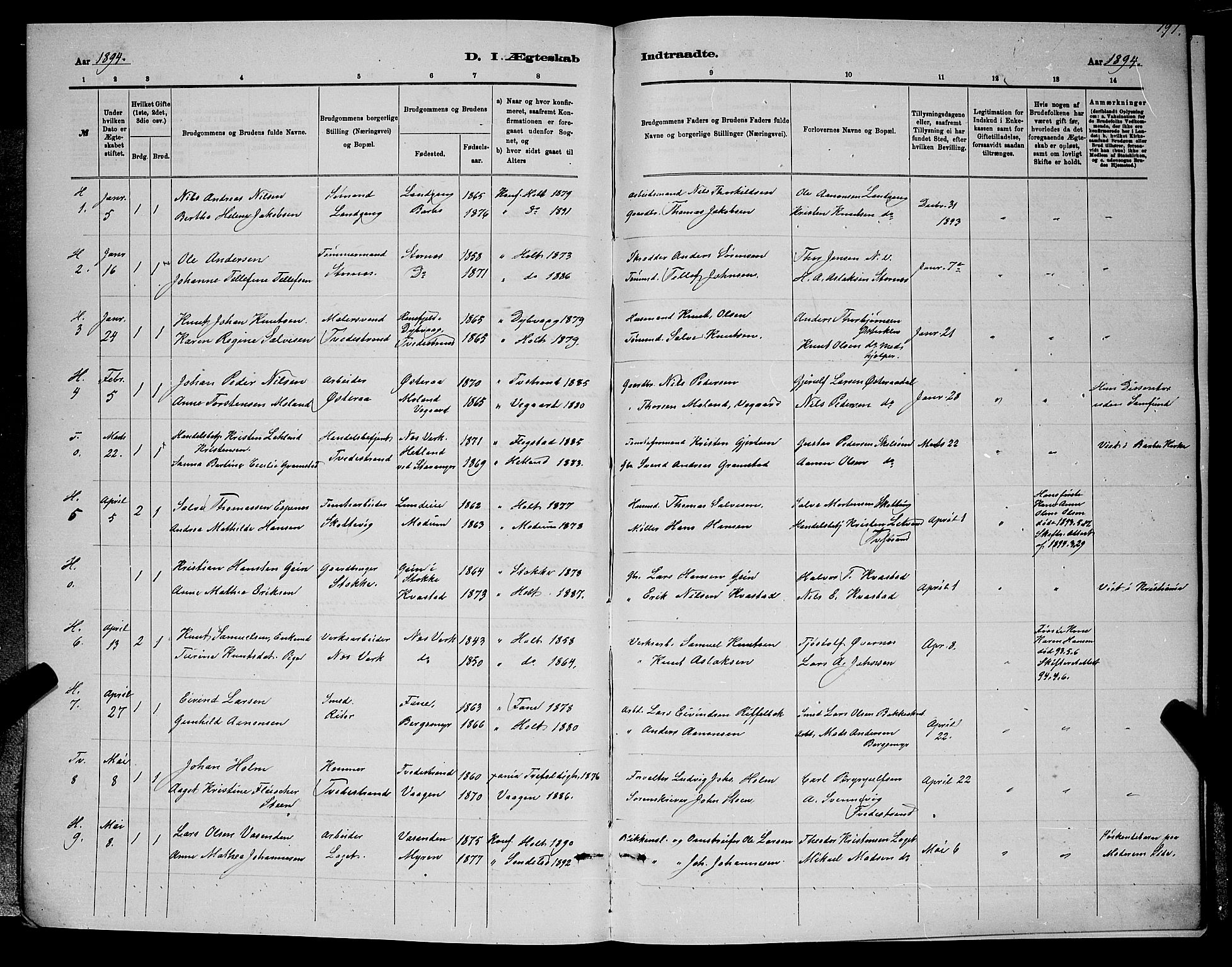 Holt sokneprestkontor, SAK/1111-0021/F/Fb/L0010: Klokkerbok nr. B 10, 1883-1896, s. 197