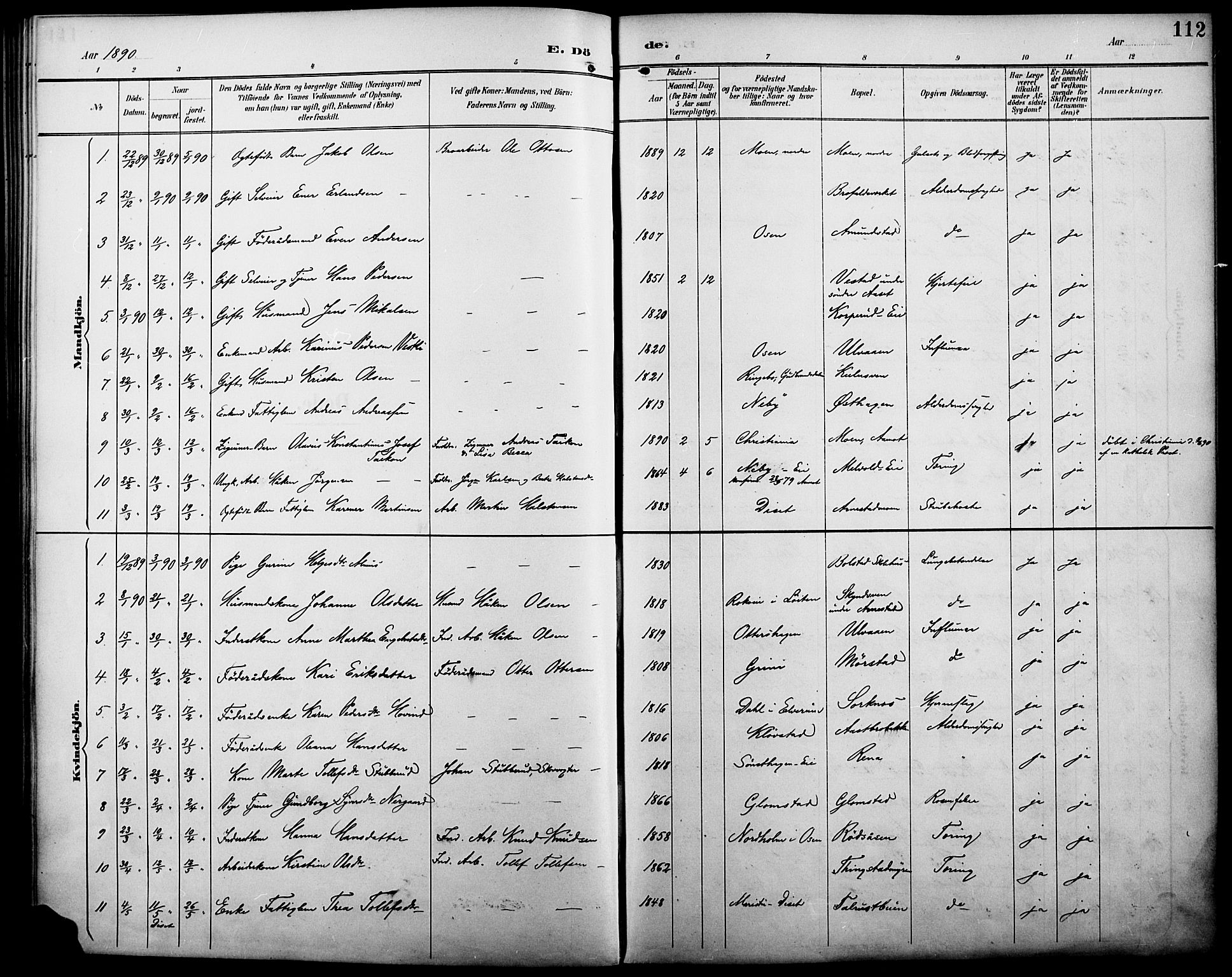 Åmot prestekontor, Hedmark, AV/SAH-PREST-056/H/Ha/Haa/L0011: Ministerialbok nr. 11, 1890-1897, s. 112
