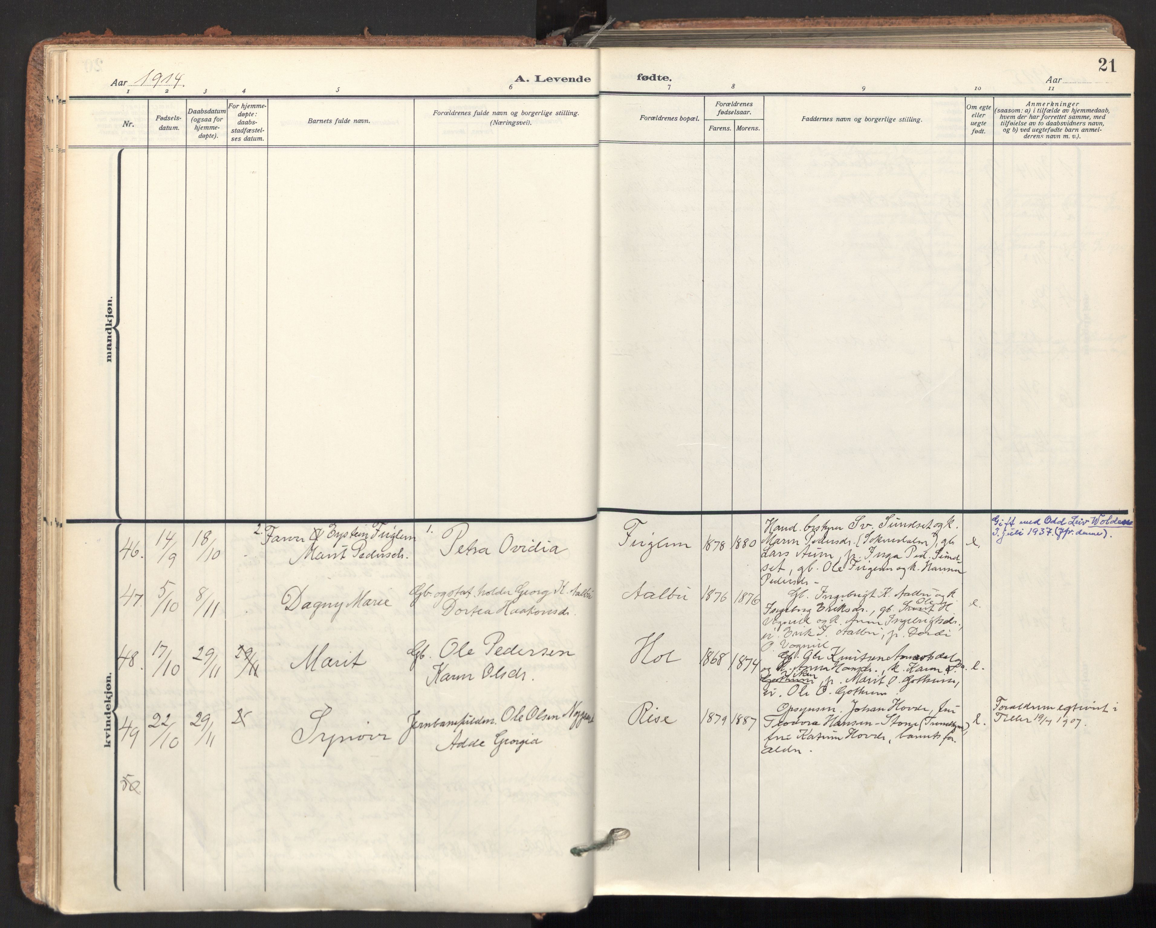 Ministerialprotokoller, klokkerbøker og fødselsregistre - Sør-Trøndelag, AV/SAT-A-1456/678/L0909: Ministerialbok nr. 678A17, 1912-1930, s. 21