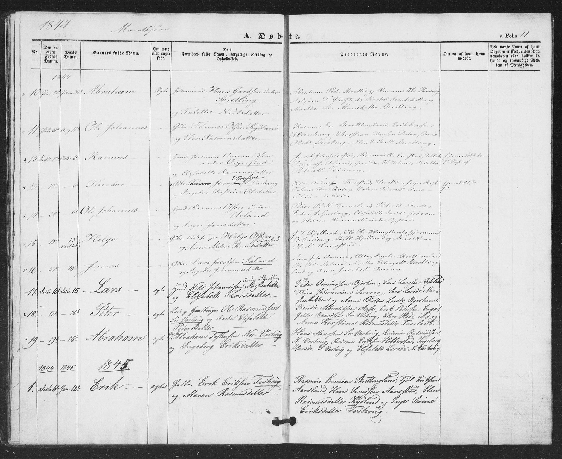 Hå sokneprestkontor, AV/SAST-A-101801/001/30BA/L0007: Ministerialbok nr. A 6, 1842-1855, s. 11