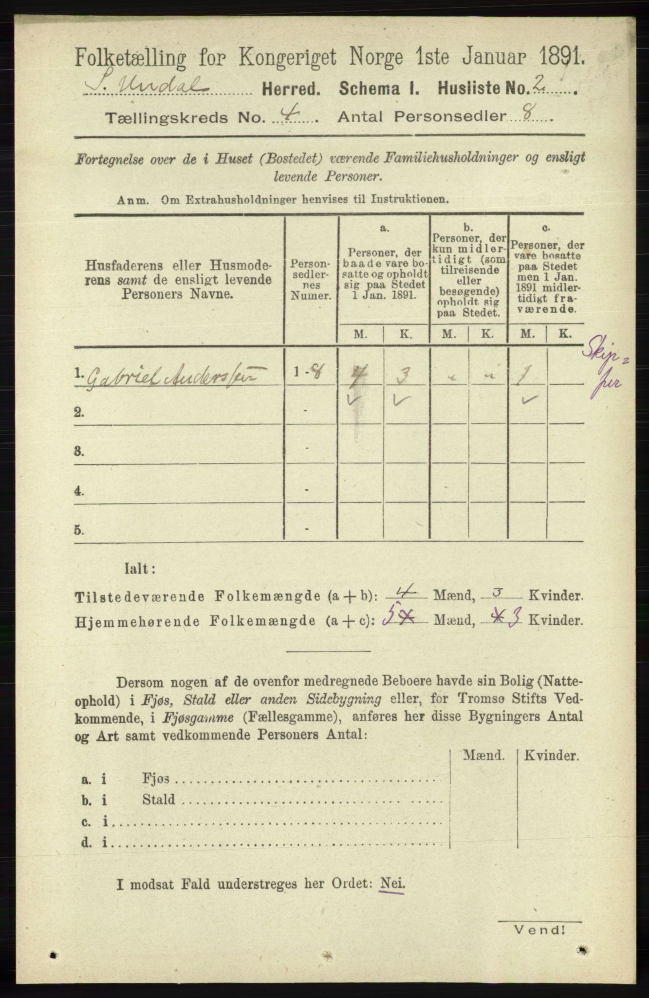 RA, Folketelling 1891 for 1029 Sør-Audnedal herred, 1891, s. 1332