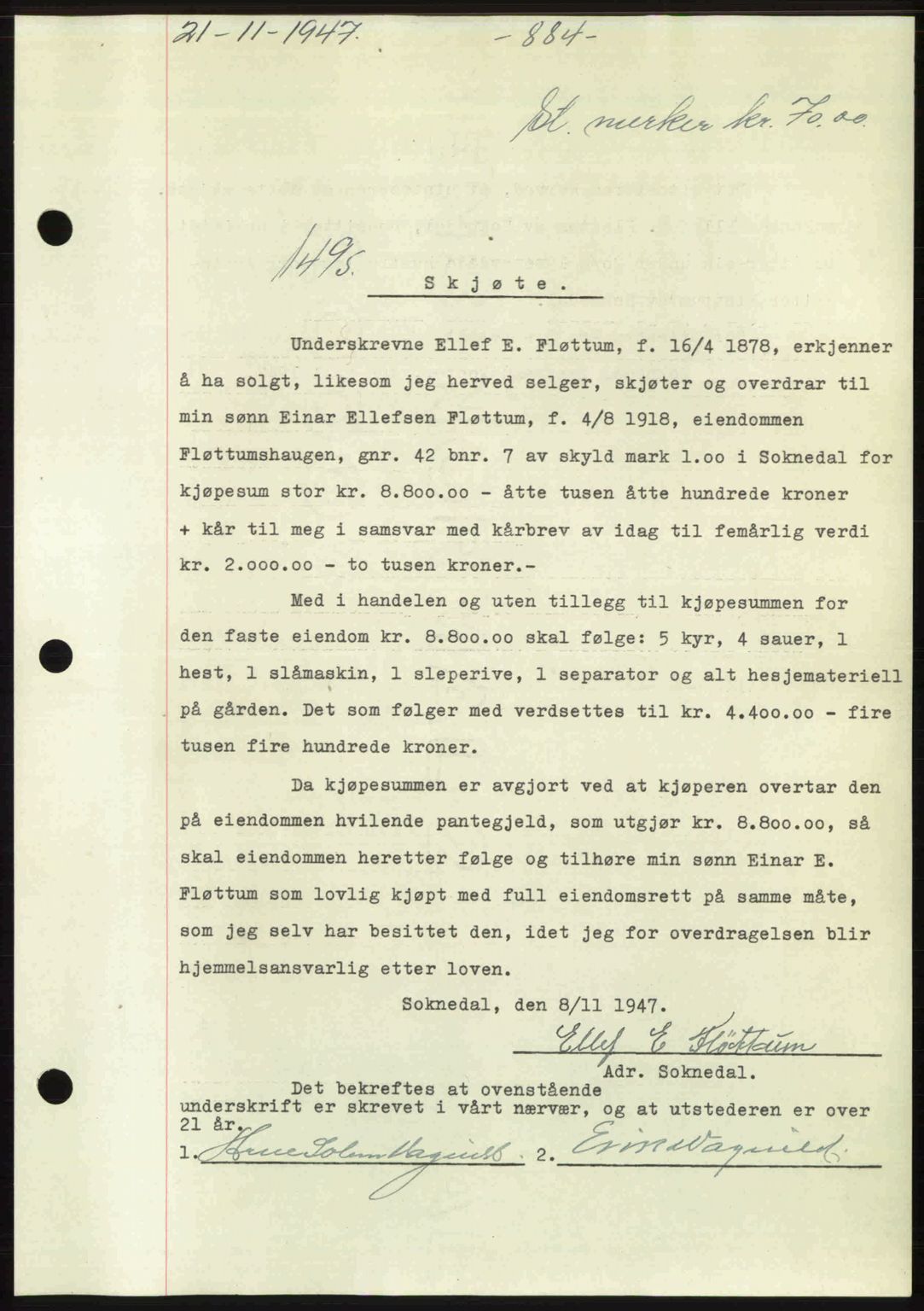 Gauldal sorenskriveri, SAT/A-0014/1/2/2C: Pantebok nr. A5, 1947-1948, Dagboknr: 1495/1947