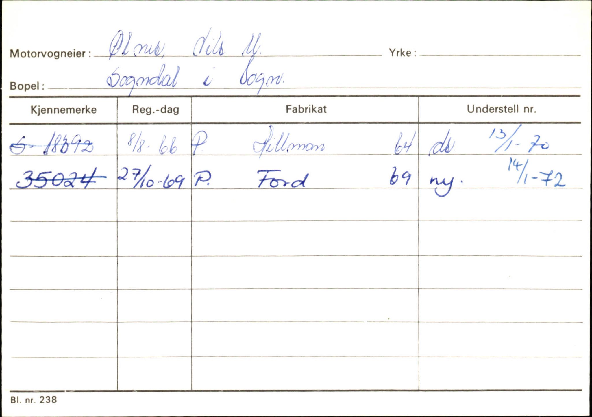 Statens vegvesen, Sogn og Fjordane vegkontor, AV/SAB-A-5301/4/F/L0125: Eigarregister Sogndal V-Å. Aurland A-Å. Fjaler A-N, 1945-1975, s. 248