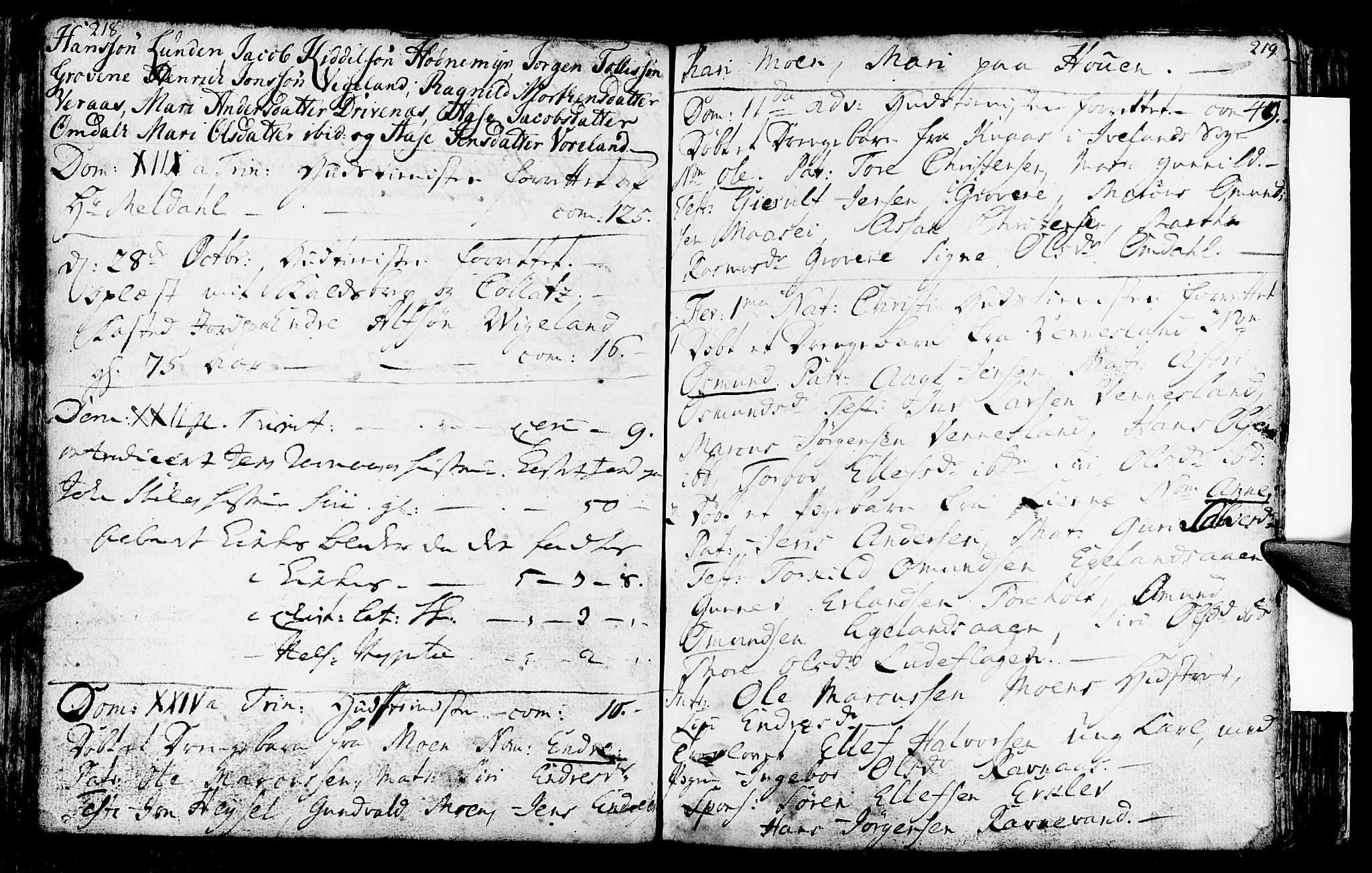 Vennesla sokneprestkontor, SAK/1111-0045/Fa/Fab/L0001: Ministerialbok nr. A 1, 1741-1794, s. 218-219