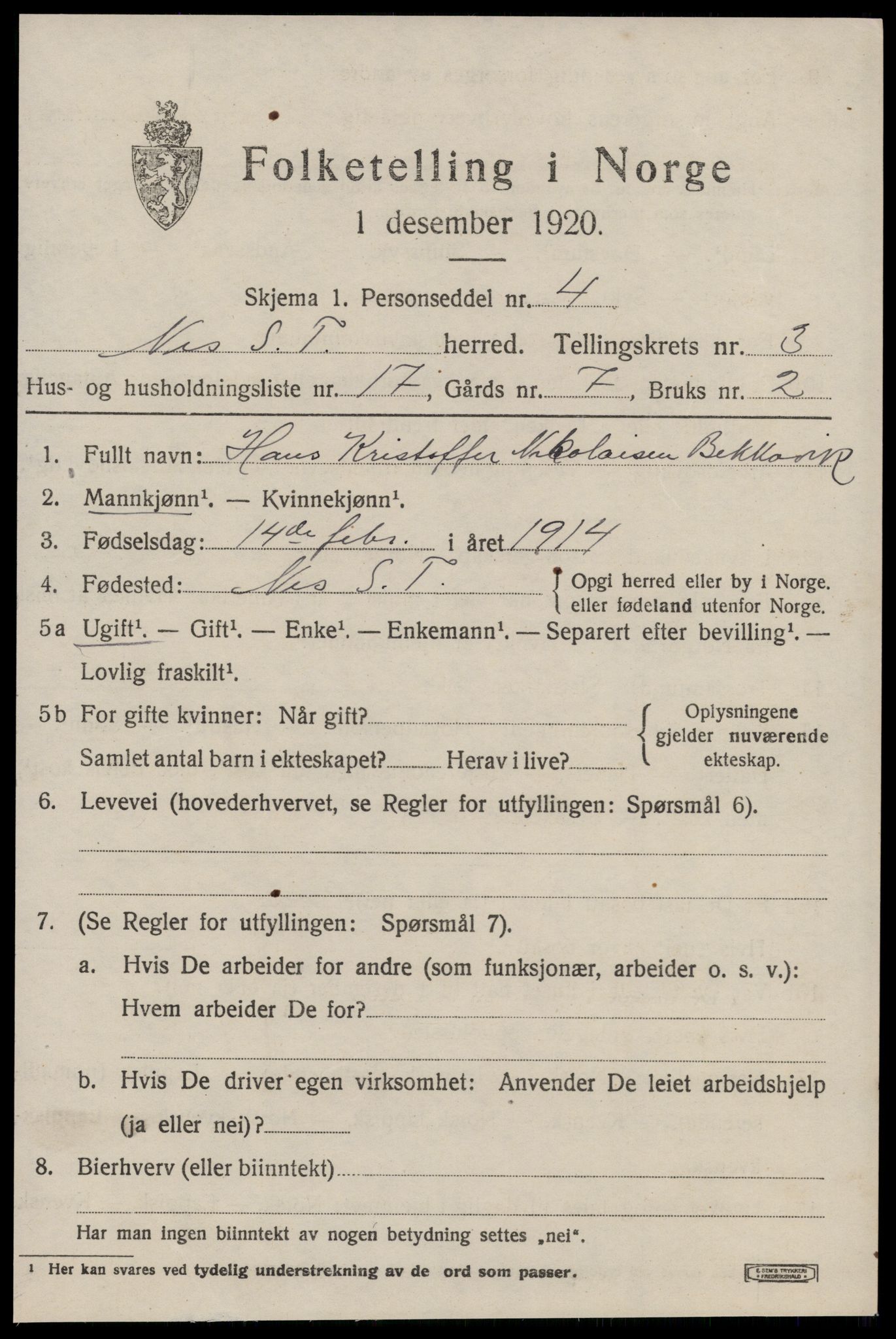 SAT, Folketelling 1920 for 1628 Nes herred, 1920, s. 1791
