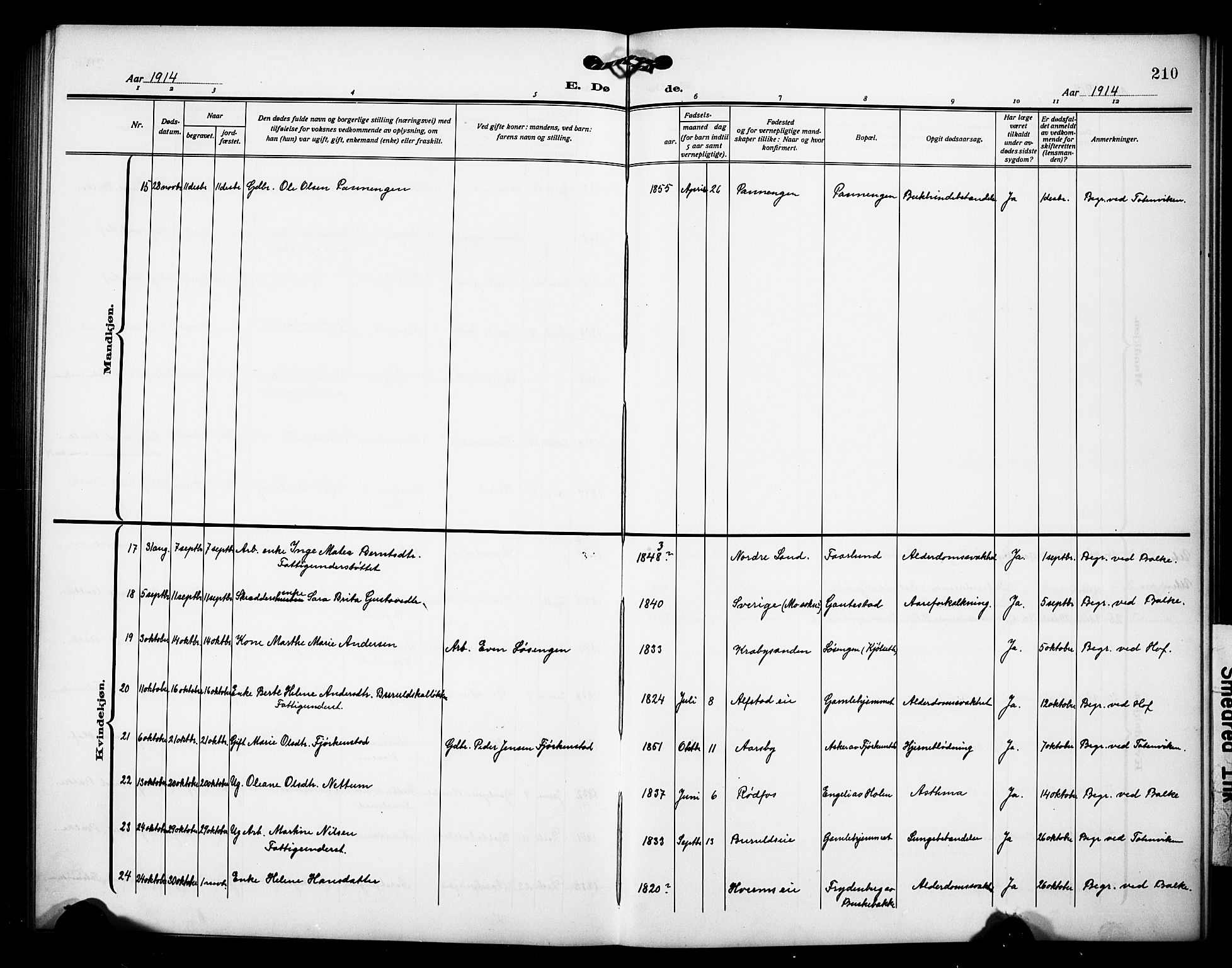 Østre Toten prestekontor, SAH/PREST-104/H/Ha/Hab/L0008: Klokkerbok nr. 8, 1913-1929, s. 210