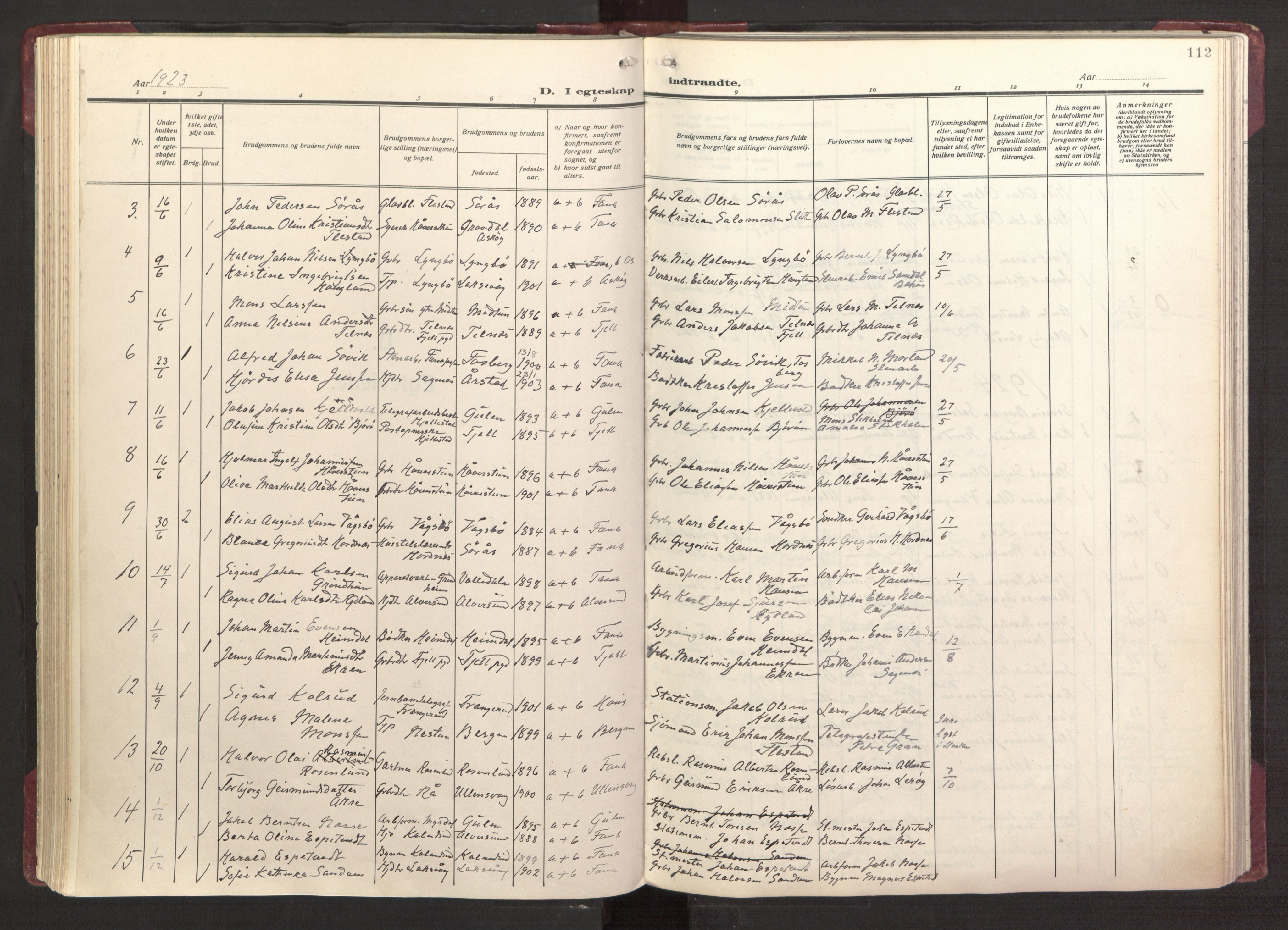 Fana Sokneprestembete, AV/SAB-A-75101/H/Haa/Haab/L0006: Ministerialbok nr. B 6, 1923-1967, s. 112
