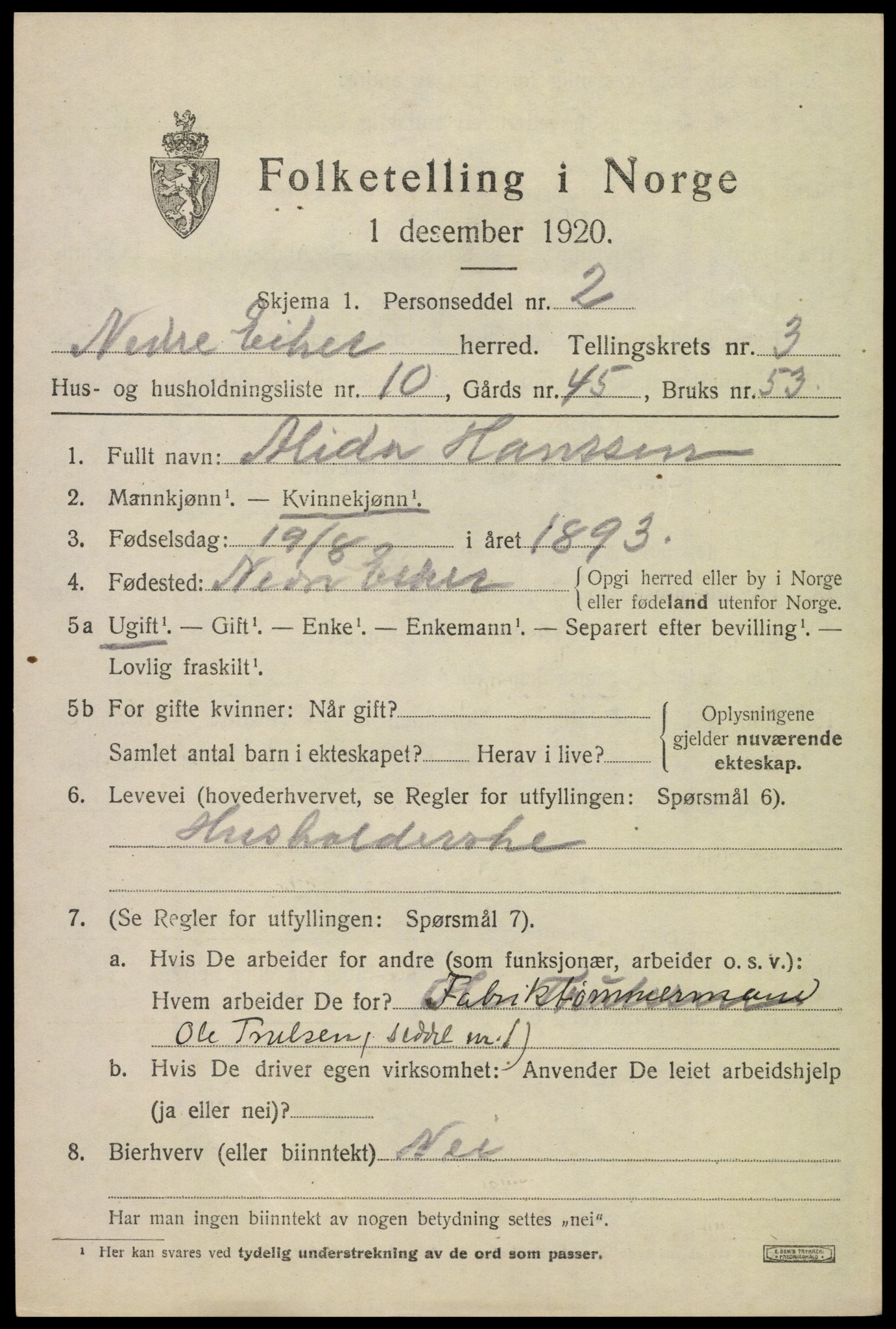 SAKO, Folketelling 1920 for 0625 Nedre Eiker herred, 1920, s. 4403