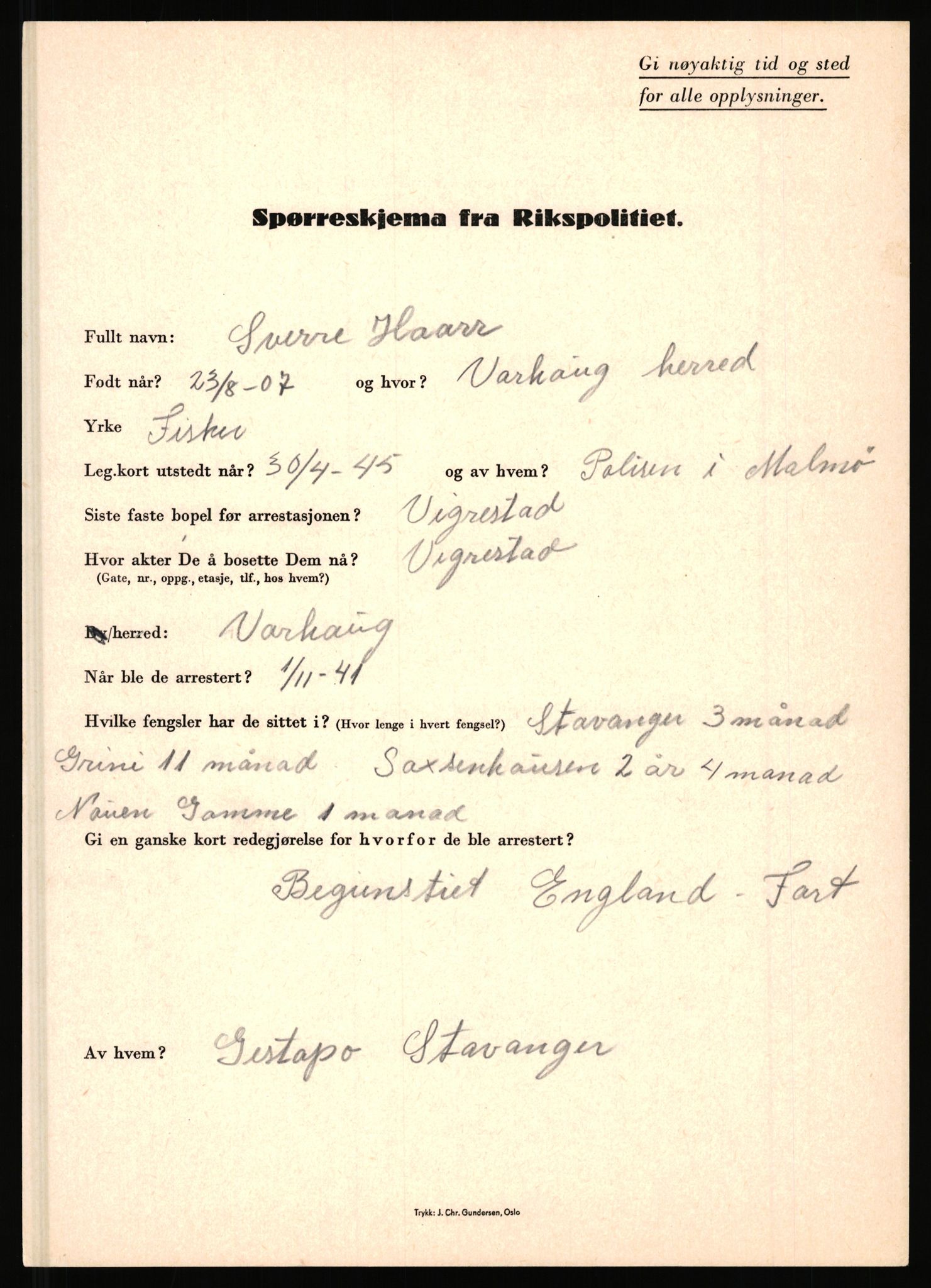 Rikspolitisjefen, AV/RA-S-1560/L/L0007: Heen, Erik C. - Iversen, Trygve, 1940-1945, s. 1039