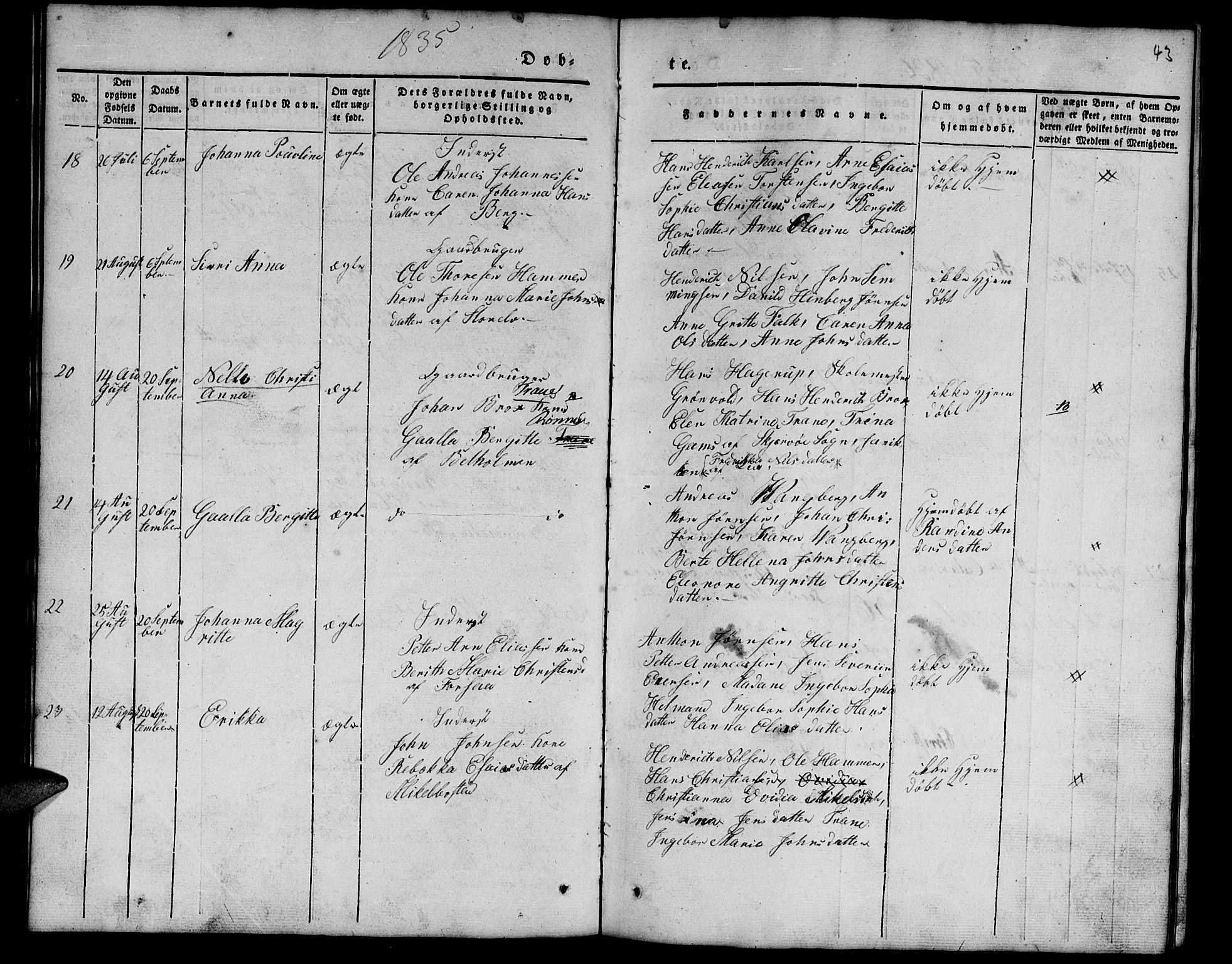 Tranøy sokneprestkontor, AV/SATØ-S-1313/I/Ia/Iab/L0010klokker: Klokkerbok nr. 10, 1835-1844, s. 43