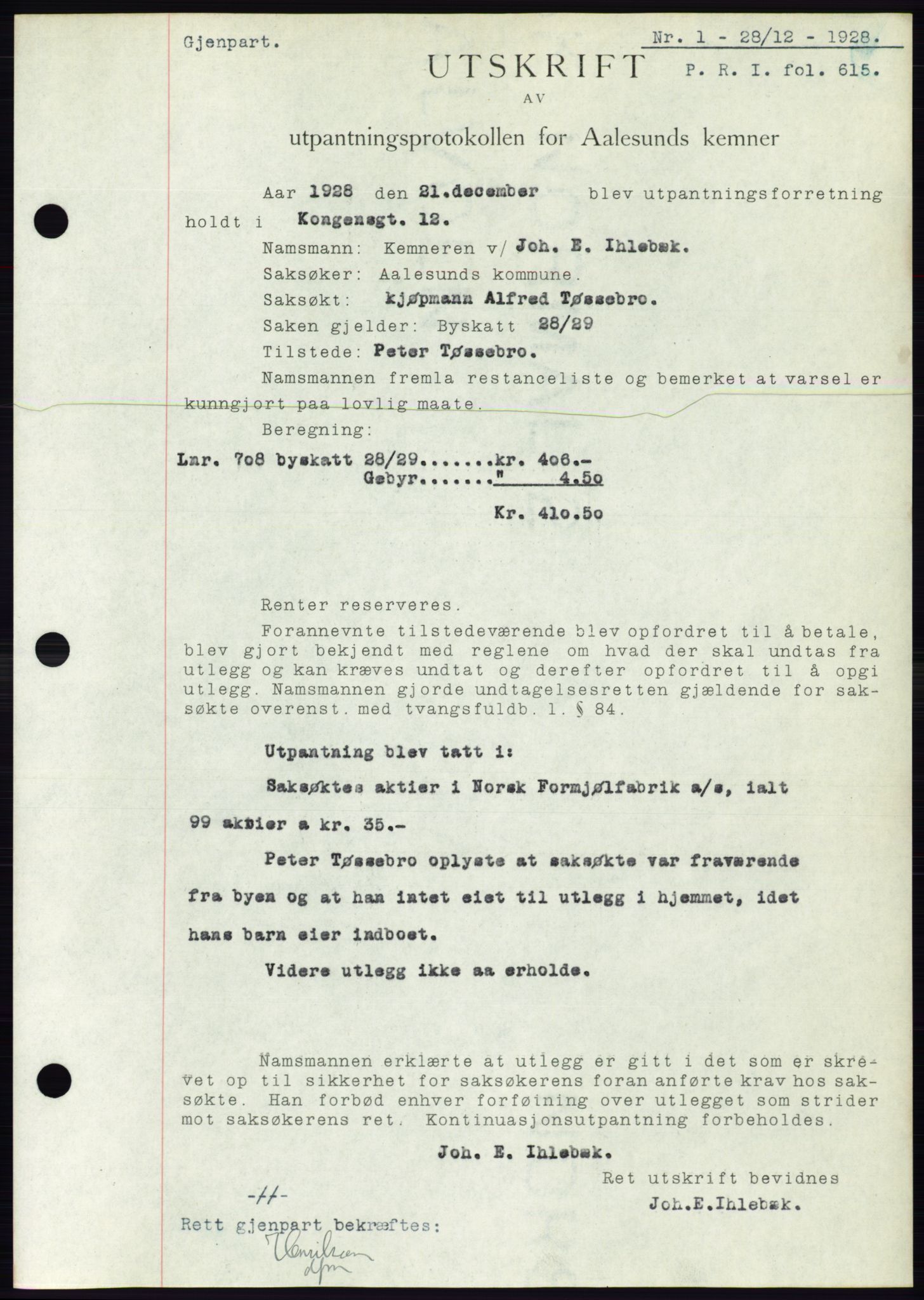 Ålesund byfogd, AV/SAT-A-4384: Pantebok nr. 24, 1928-1929, Tingl.dato: 28.12.1928