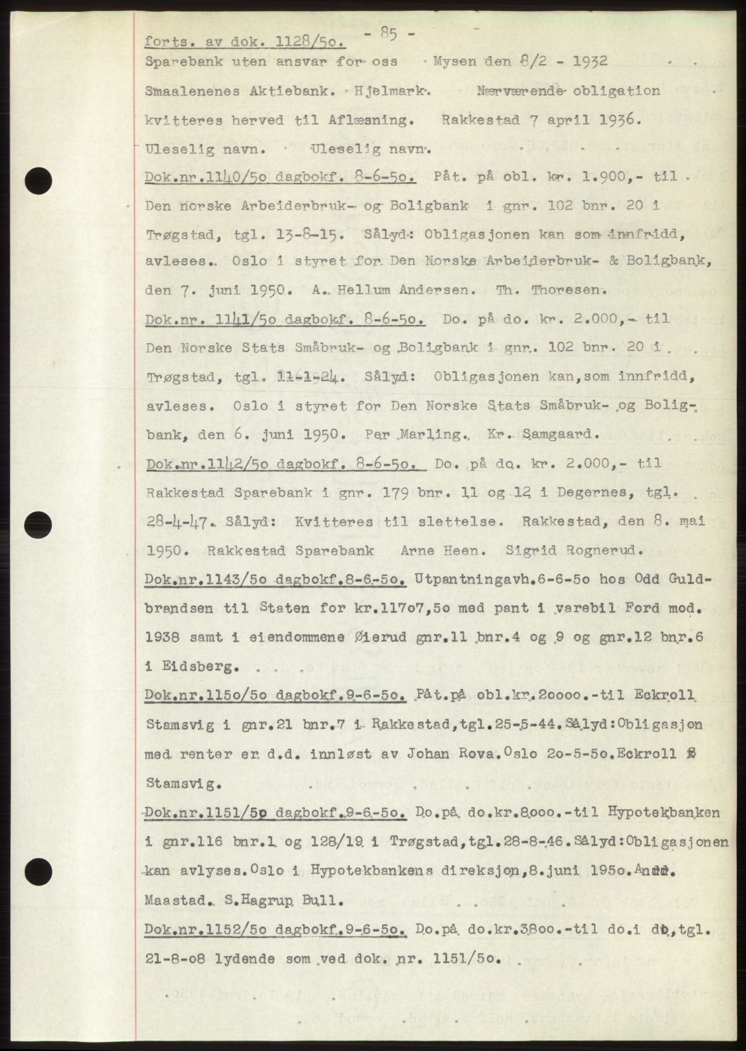 Rakkestad sorenskriveri, SAO/A-10686/G/Gb/Gba/Gbac/L0012: Pantebok nr. B1-4 og B16-20, 1949-1950, Dagboknr: 1128/1950