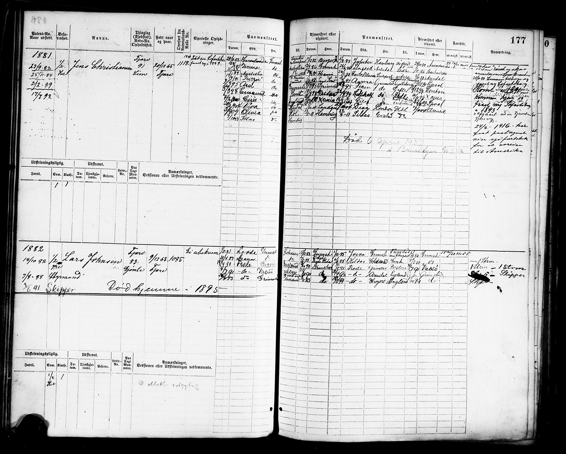 Grimstad mønstringskrets, AV/SAK-2031-0013/F/Fb/L0011: Hovedrulle nr 1529-2290, V-24, 1877-1889, s. 182