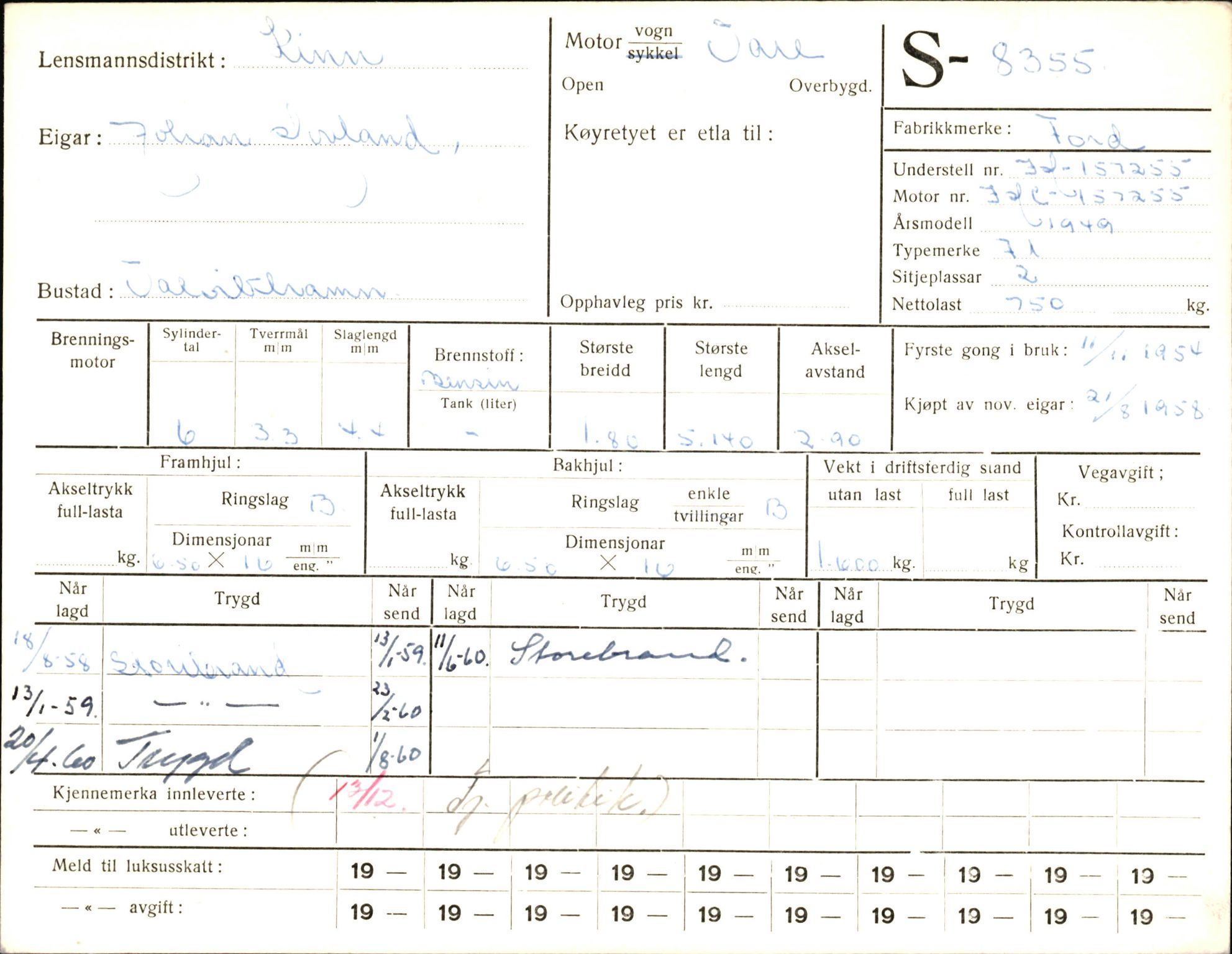 Statens vegvesen, Sogn og Fjordane vegkontor, AV/SAB-A-5301/4/F/L0006: Registerkort utmeldte Fjordane S8300-9500, 1930-1961, s. 82