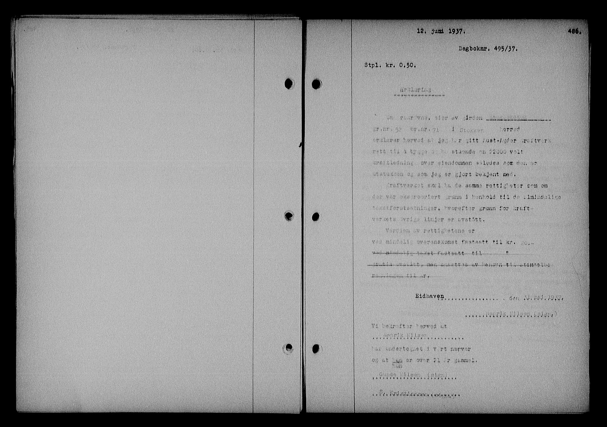 Nedenes sorenskriveri, SAK/1221-0006/G/Gb/Gba/L0043: Pantebok nr. 39, 1936-1937, Dagboknr: 495/1937