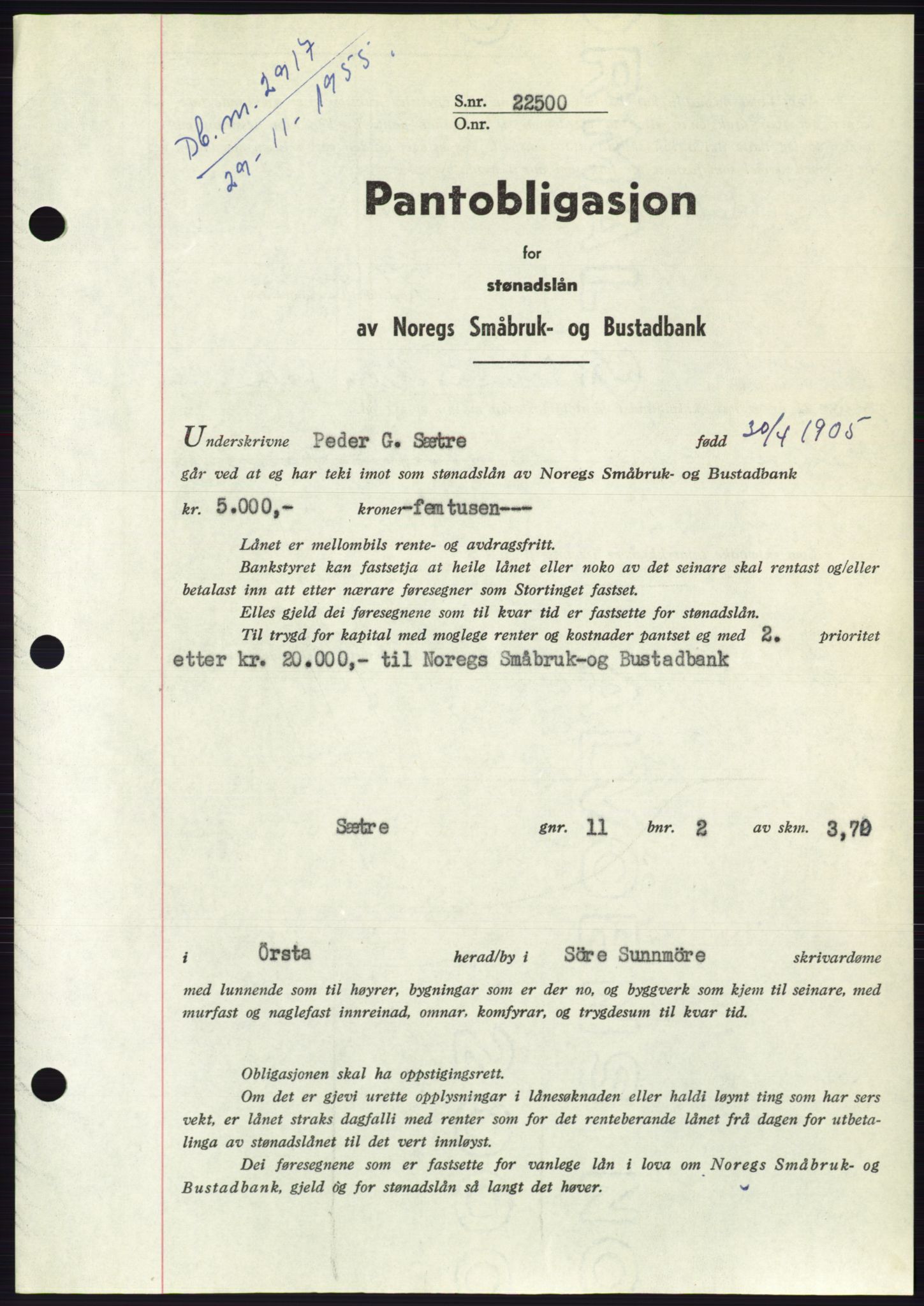 Søre Sunnmøre sorenskriveri, SAT/A-4122/1/2/2C/L0127: Pantebok nr. 15B, 1955-1955, Dagboknr: 2917/1955