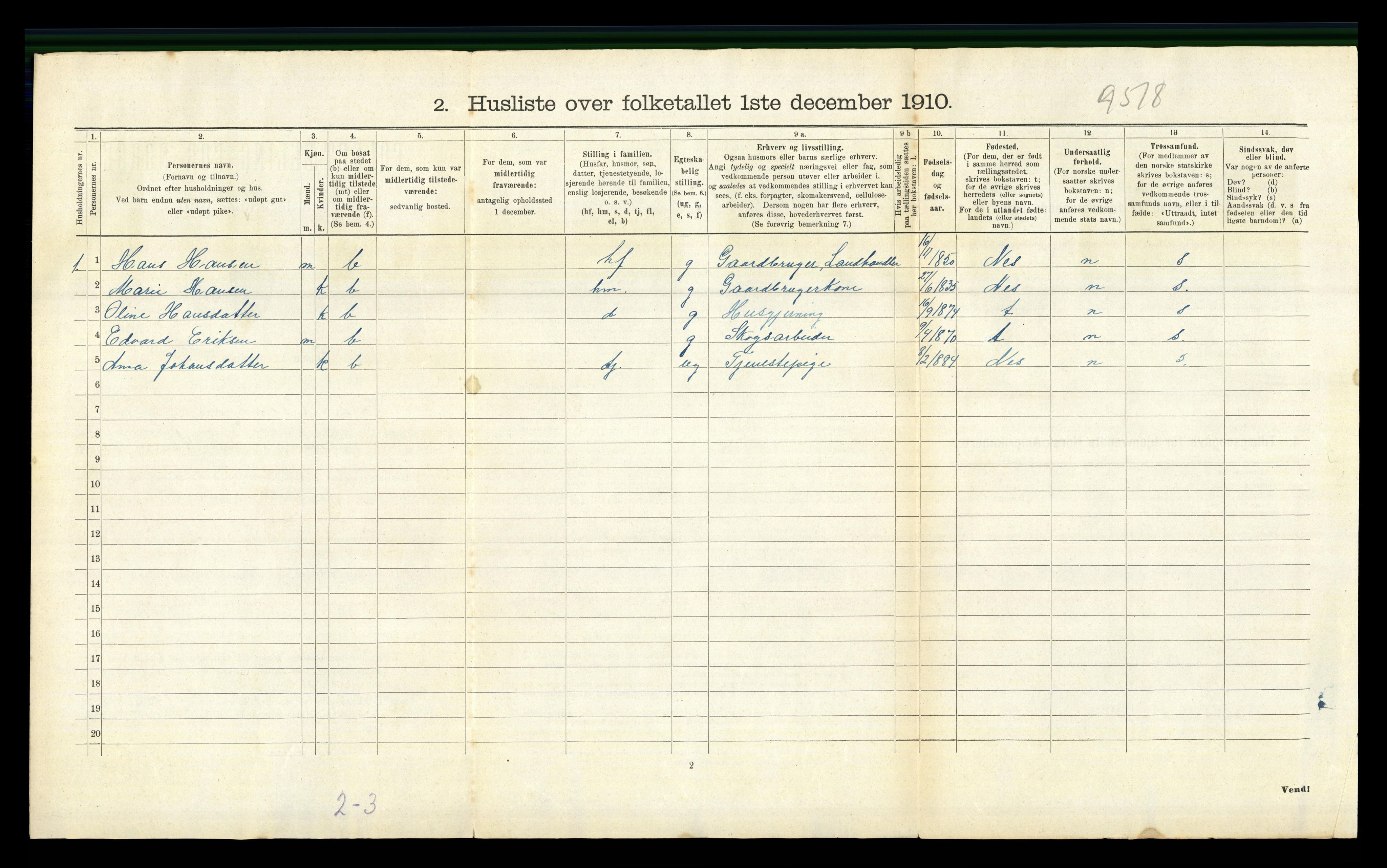 RA, Folketelling 1910 for 0419 Sør-Odal herred, 1910, s. 2045