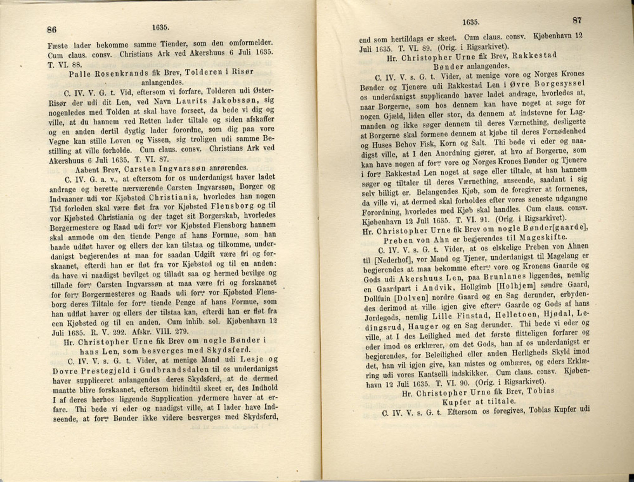 Publikasjoner utgitt av Det Norske Historiske Kildeskriftfond, PUBL/-/-/-: Norske Rigs-Registranter, bind 7, 1635-1640, s. 86-87
