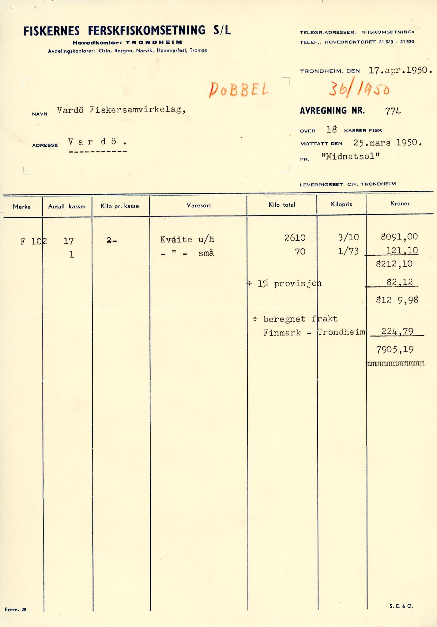 Vardø Fiskersamvirkelag, VAMU/A-0037/D/Da/L0002: Korrespondanse Er-Fi, 1946-1951