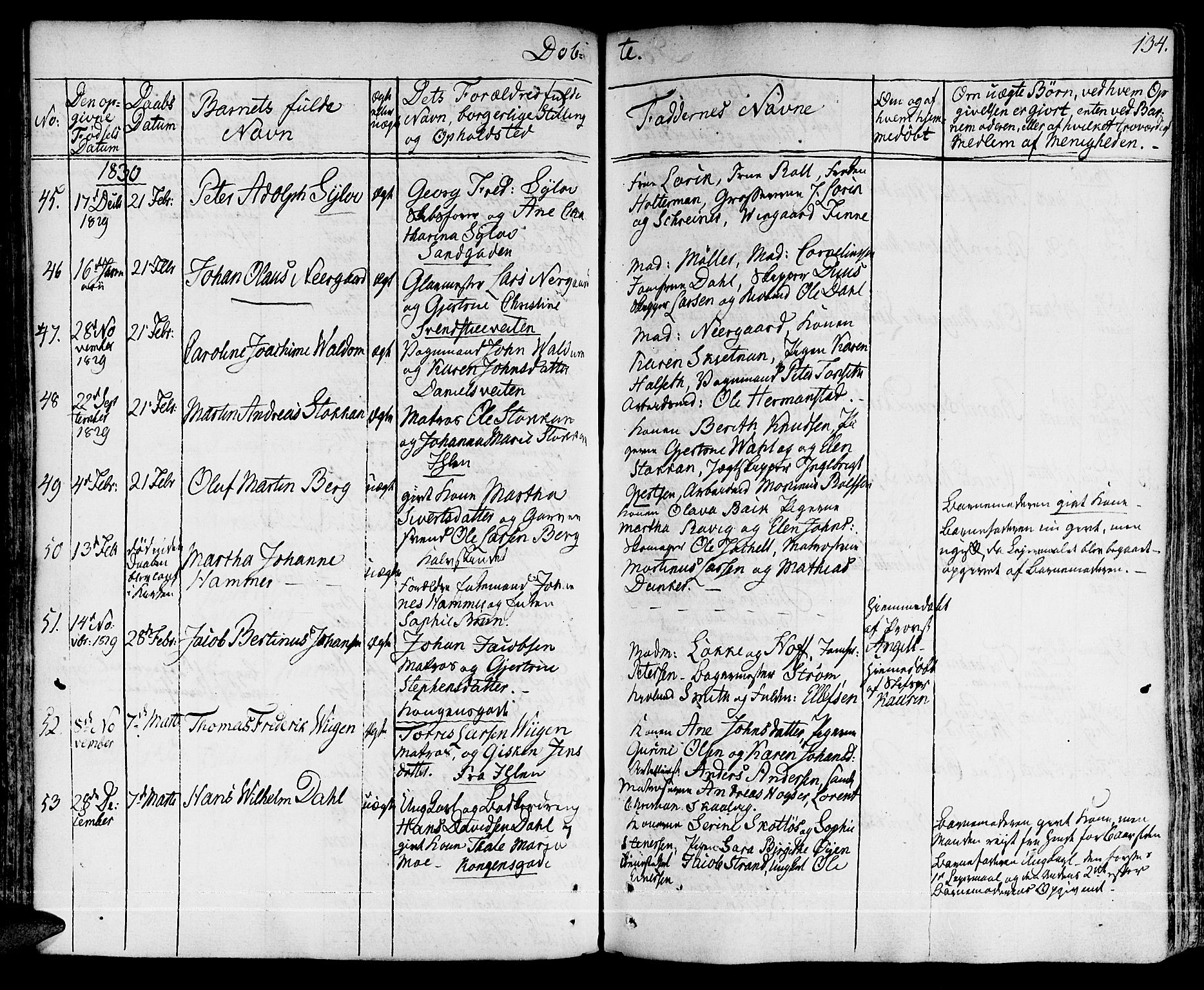 Ministerialprotokoller, klokkerbøker og fødselsregistre - Sør-Trøndelag, SAT/A-1456/601/L0045: Ministerialbok nr. 601A13, 1821-1831, s. 134