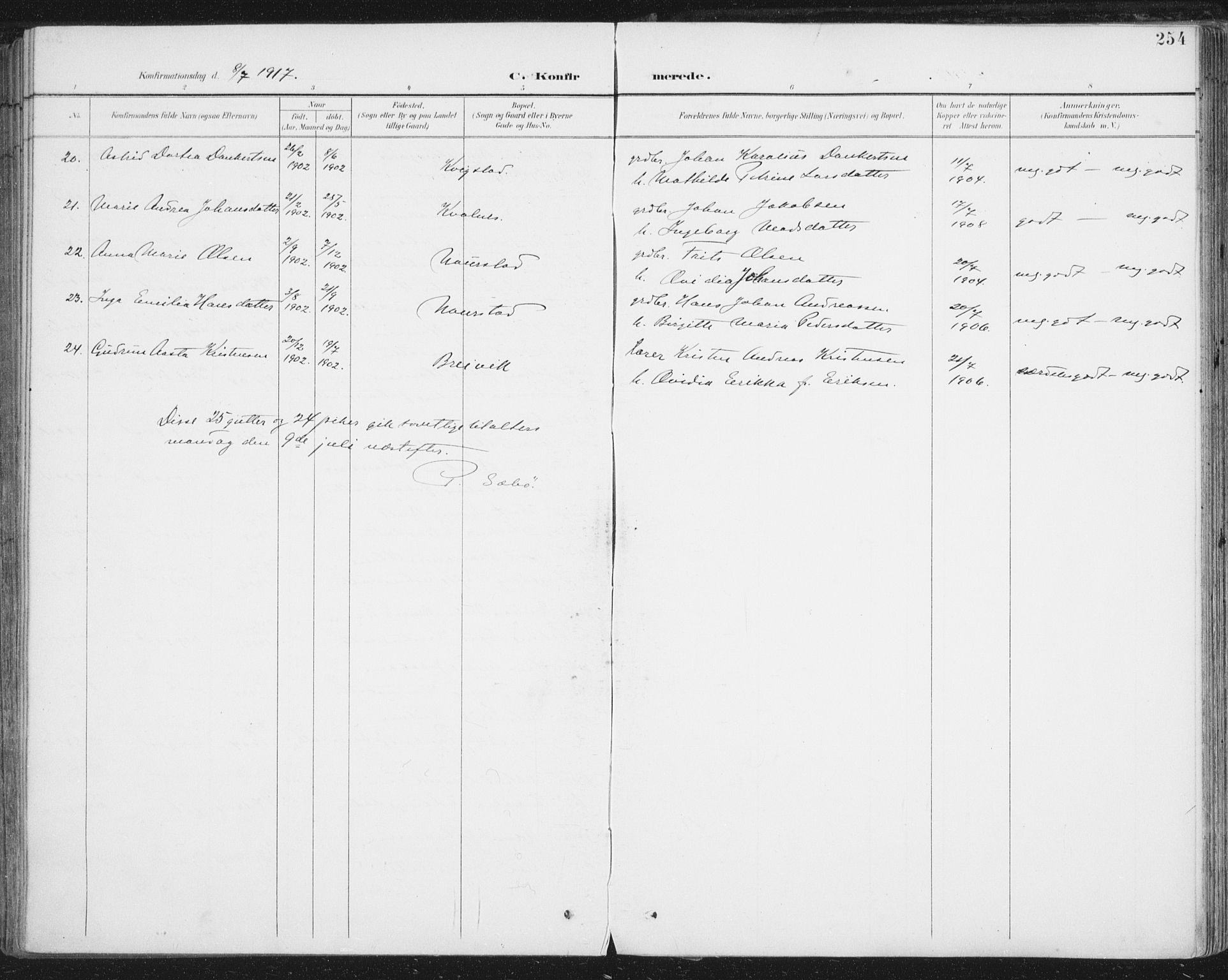 Ministerialprotokoller, klokkerbøker og fødselsregistre - Nordland, SAT/A-1459/852/L0741: Ministerialbok nr. 852A11, 1894-1917, s. 254