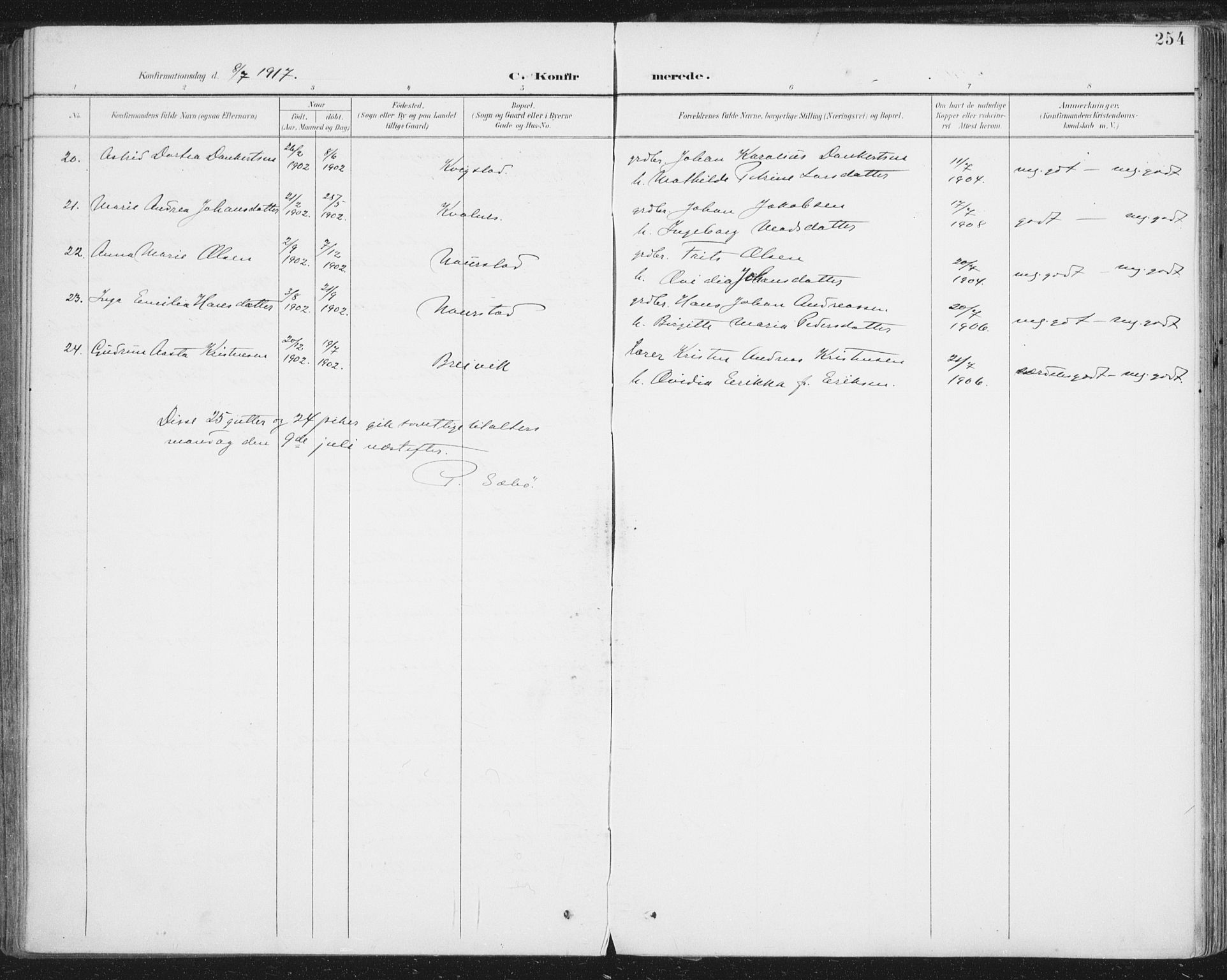 Ministerialprotokoller, klokkerbøker og fødselsregistre - Nordland, AV/SAT-A-1459/852/L0741: Ministerialbok nr. 852A11, 1894-1917, s. 254